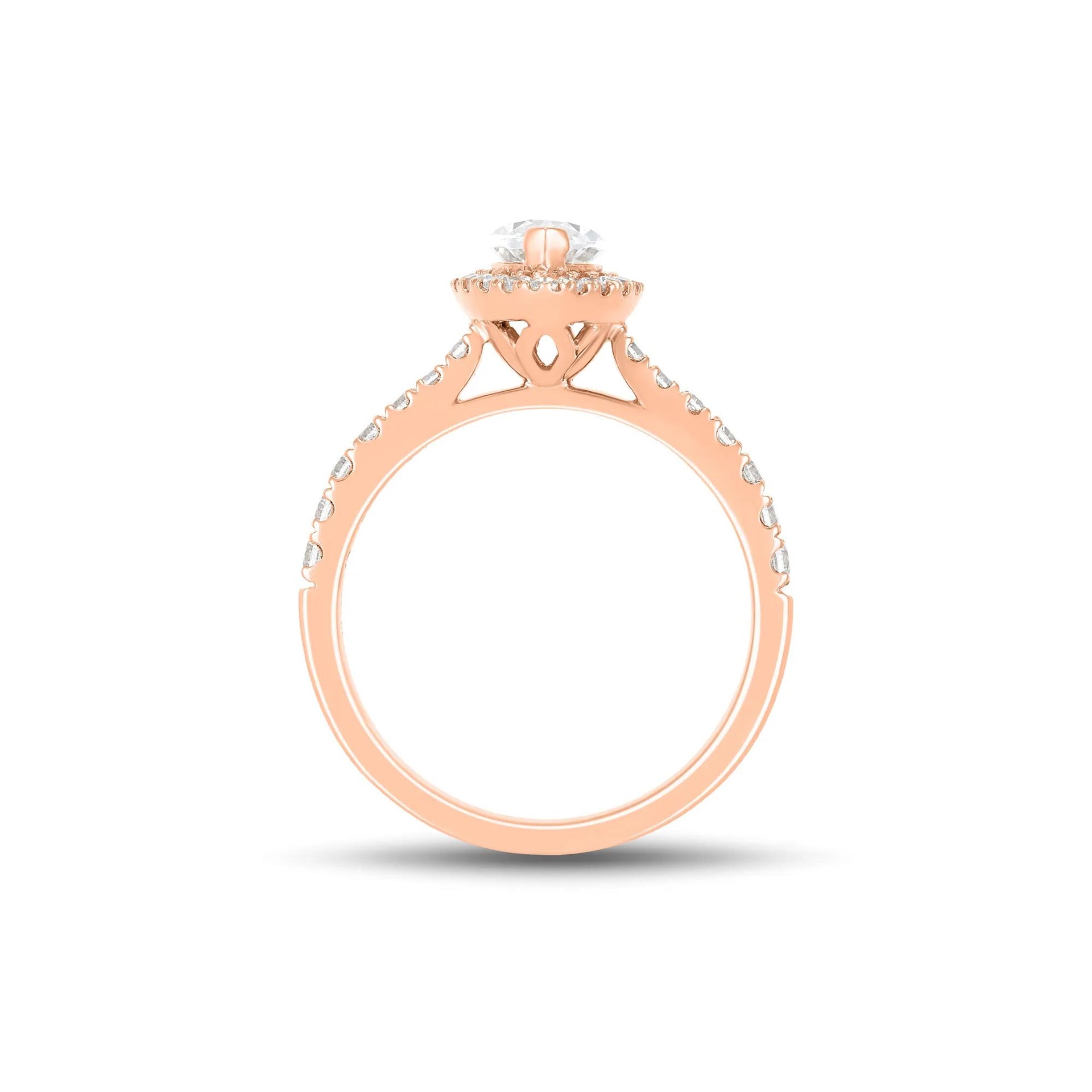 1/2 CT. Tw. Lab Grown Diamond Marquise-Cut Engagement Ring 14K Rose Gold Round Brilliant Cut Size 5 1mm