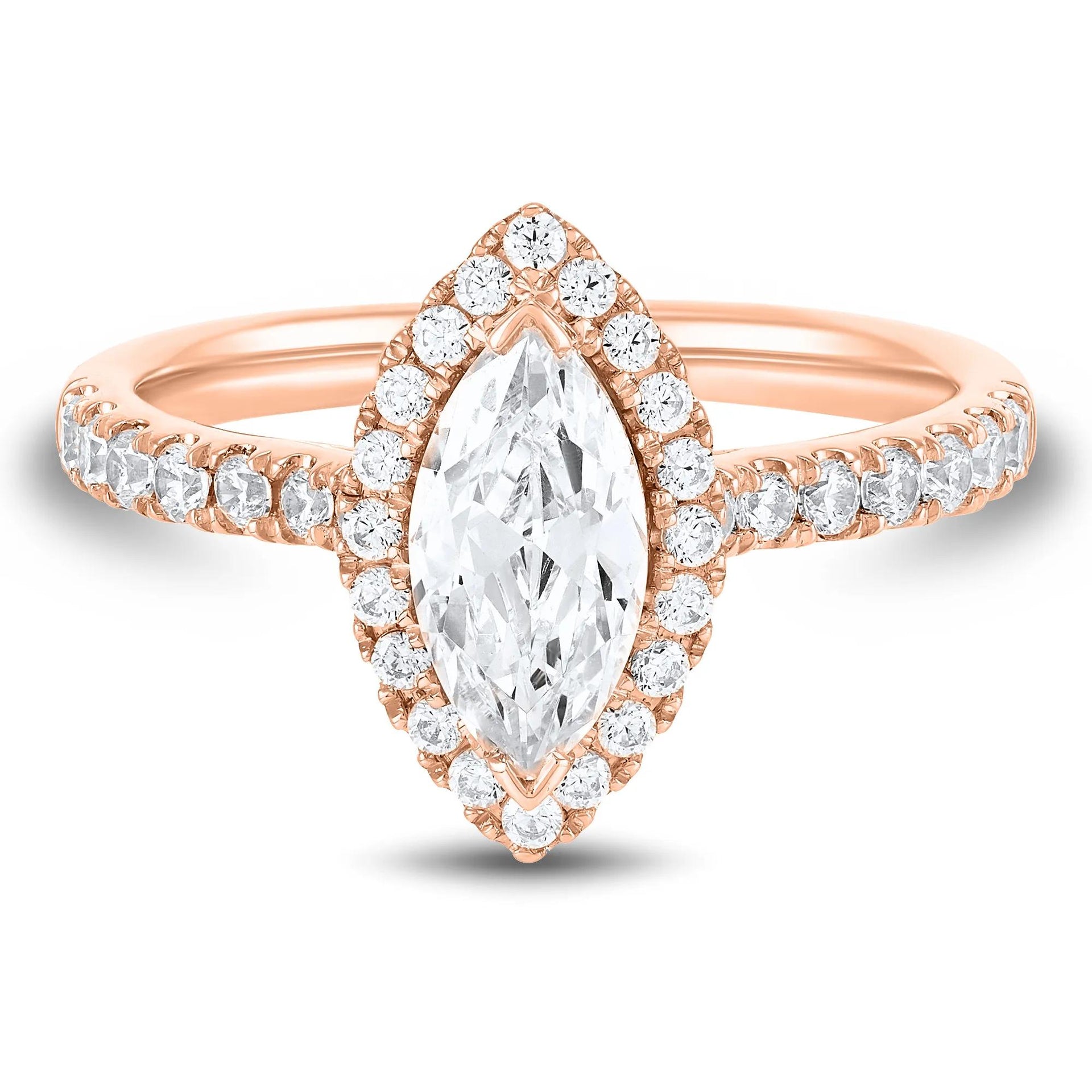 1/2 CT. Tw. Lab Grown Diamond Marquise-Cut Engagement Ring 14K Rose Gold Round Brilliant Cut Size 5 1mm