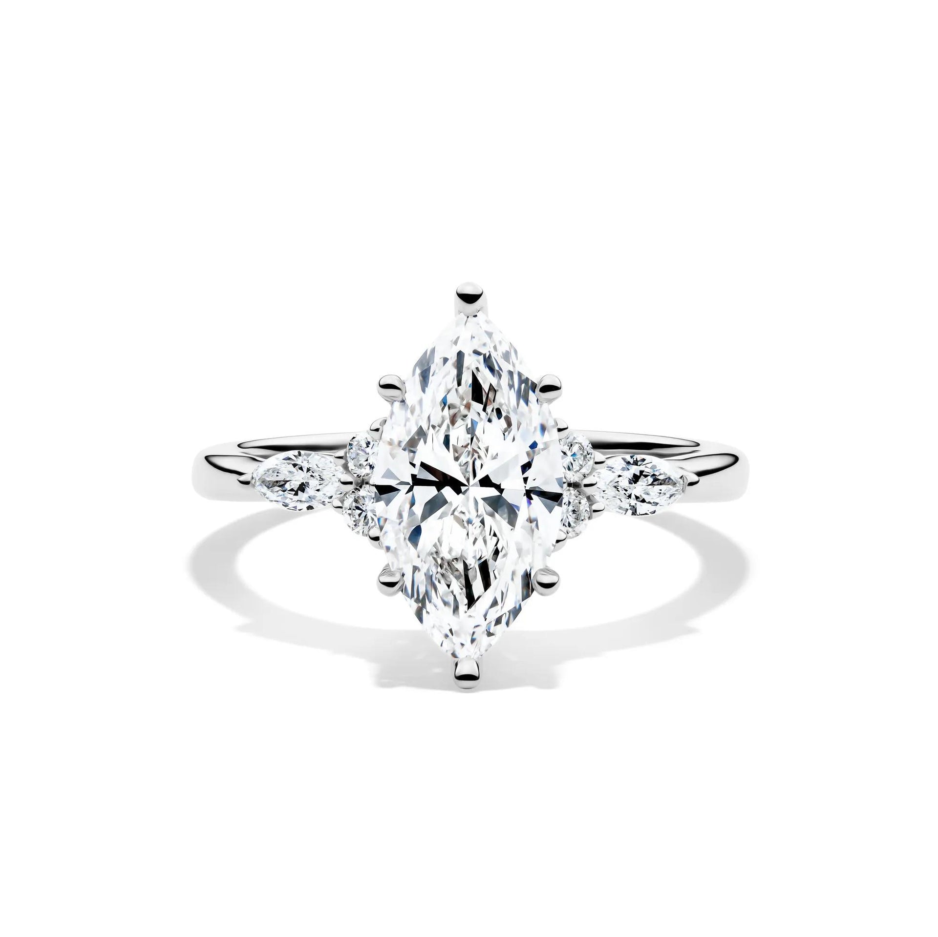 2 1/4 CT. Tw. Lab Grown Diamond Marquise-Cut Engagement Ring 14K White Gold Round Brilliant Cut Size 9 1mm