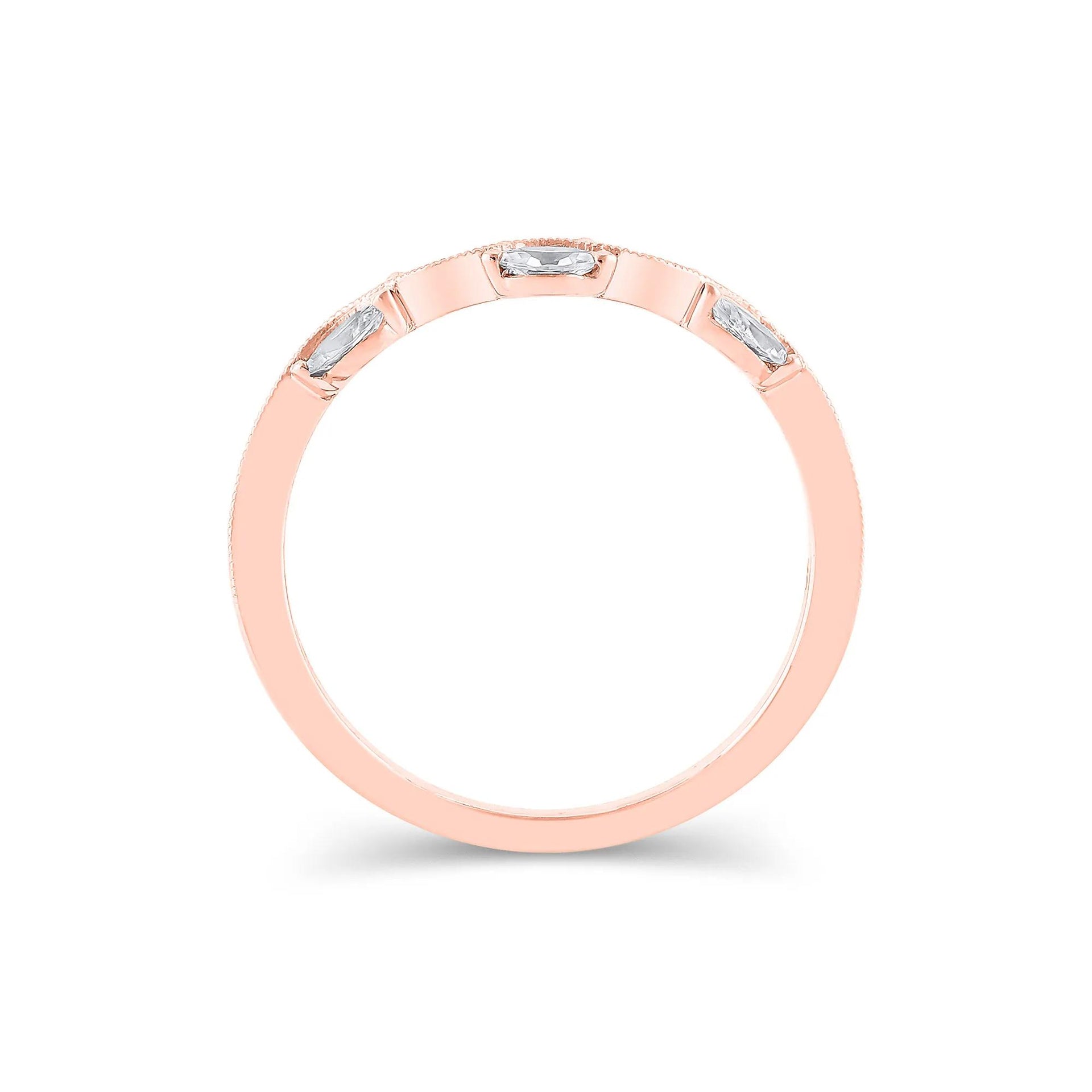 1/4 CT. Tw. Lab Grown Diamond Marquise-Cut Milgrain Contour Band Ring 14K Rose Gold Size 5.5 4mm