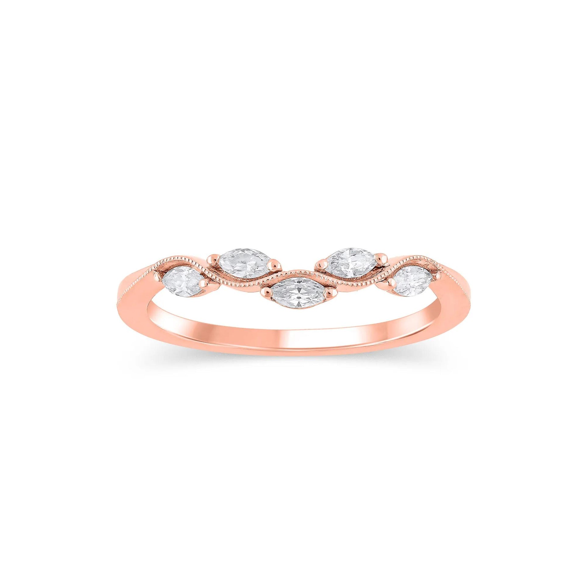 1/4 CT. Tw. Lab Grown Diamond Marquise-Cut Milgrain Contour Band Ring 14K Rose Gold Size 5.5 4mm