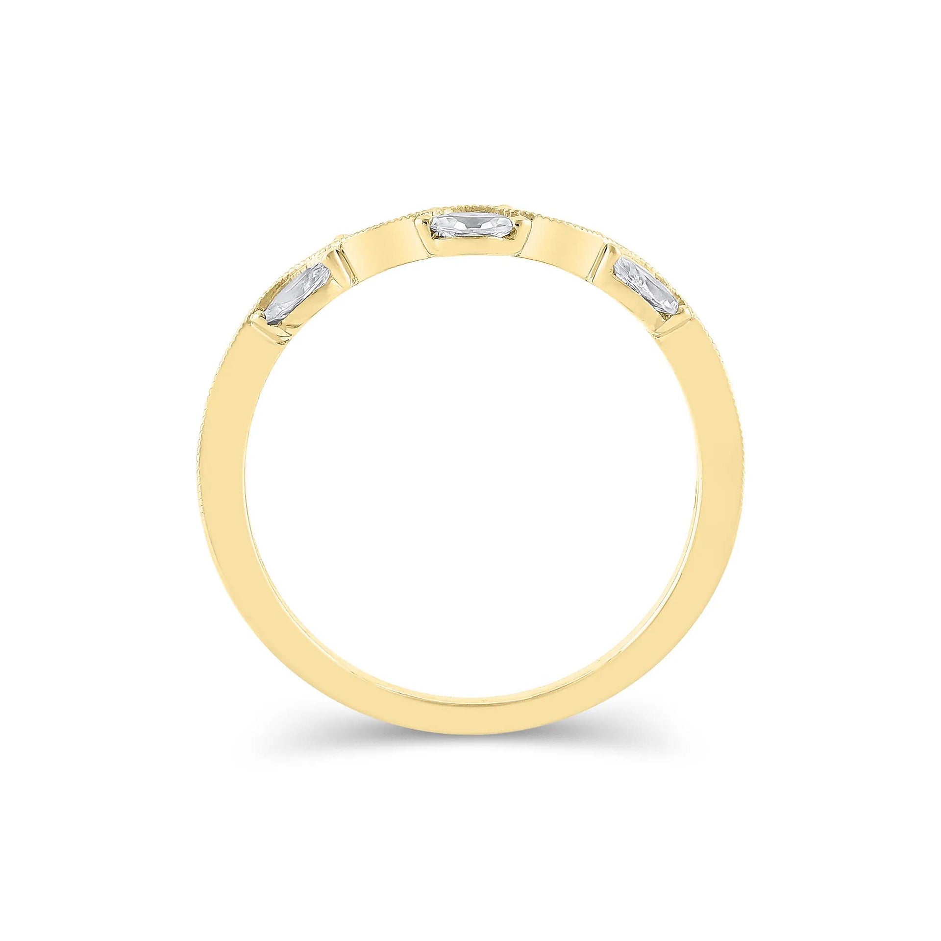 1/4 CT. Tw. Lab Grown Diamond Marquise-Cut Milgrain Contour Band Ring 14K Yellow Gold Size 6 4mm