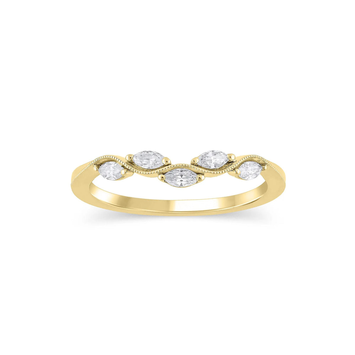 1/4 CT. Tw. Lab Grown Diamond Marquise-Cut Milgrain Contour Band Ring 14K Yellow Gold Size 6 4mm