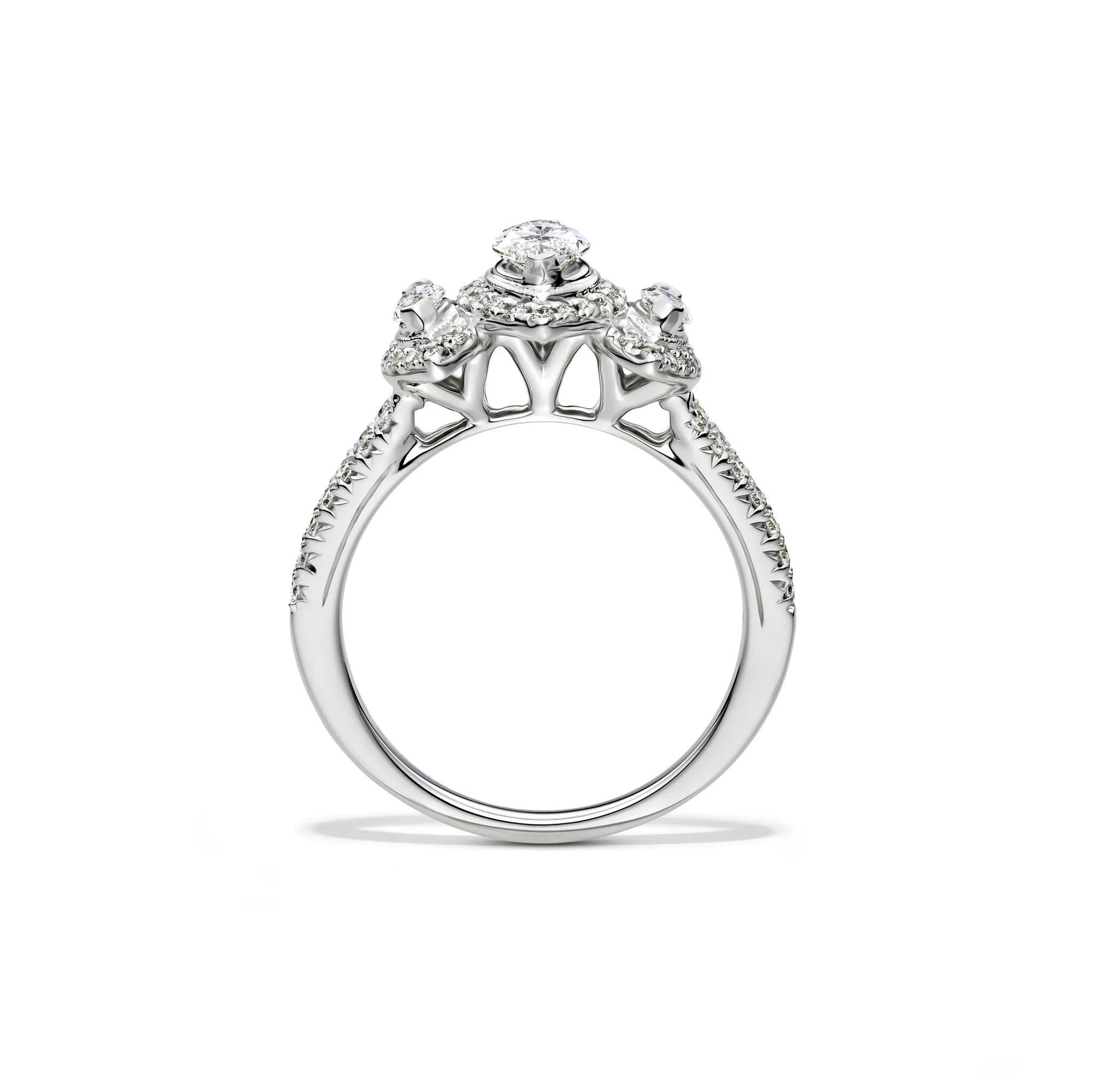 1 CT. Tw. Lab Grown Diamond Marquise Engagement Ring 14K White Gold Round Brilliant Cut Size 7.5 1.5mm