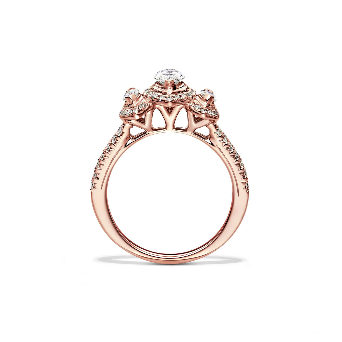 1 CT. Tw. Lab Grown Diamond Marquise Engagement Ring 10K Rose Gold Round Brilliant Cut Size 7.5 1.5mm