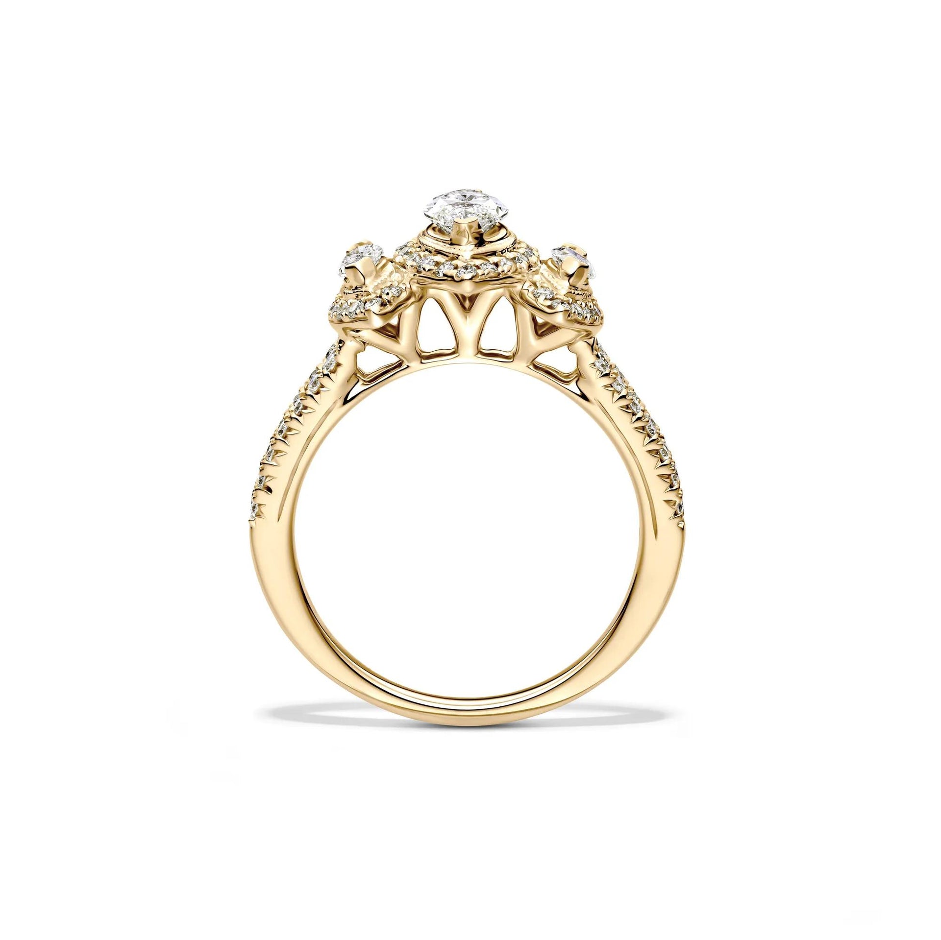 1 CT. Tw. Lab Grown Diamond Marquise Engagement Ring 10K Yellow Gold Round Brilliant Cut Size 7.5 1.5mm