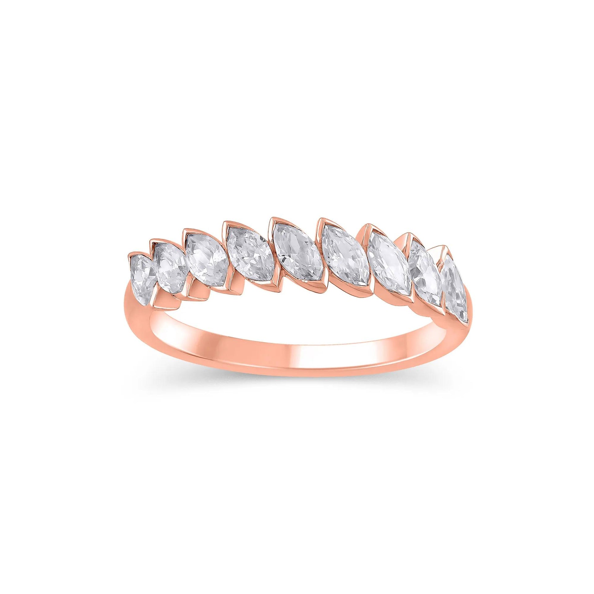 1 CT. Tw. Lab Grown Diamond Marquise Slant Anniversary Band Ring 10K Rose Gold Size 5.5 4.5mm