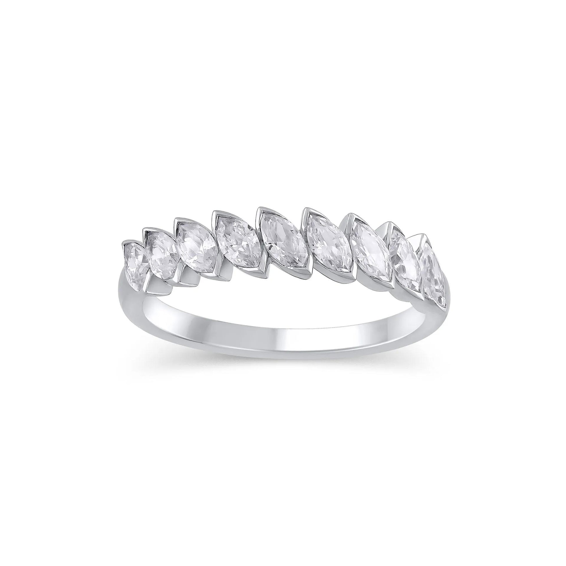 1 CT. Tw. Lab Grown Diamond Marquise Slant Anniversary Band Ring 10K White Gold Size 9.5 4.5mm