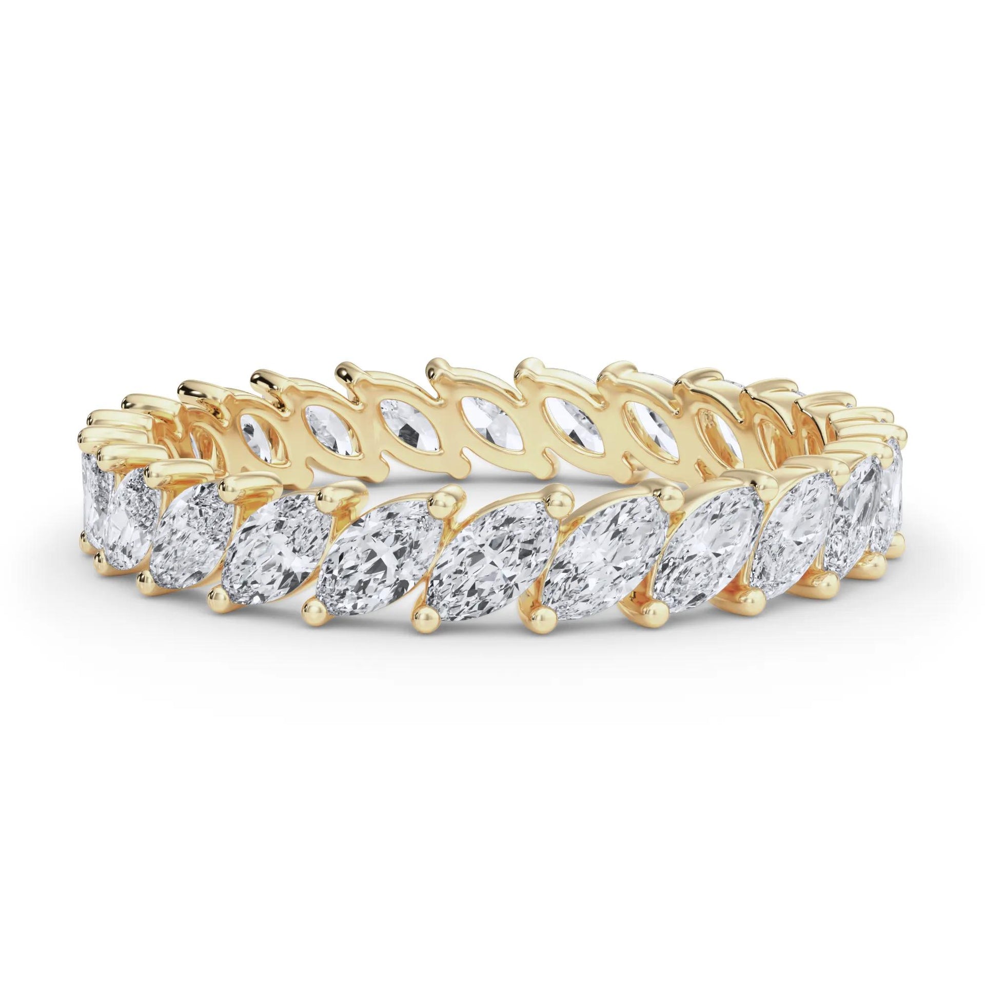 2 CT. Tw. Lab Grown Diamond Marquise Slant Eternity Band Ring 14K Yellow Gold Size 4.5 4mm