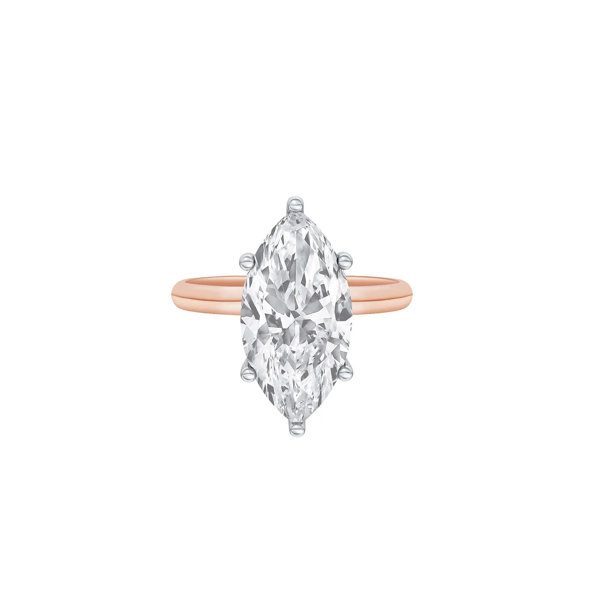 Lab Grown Diamond Marquise Solitaire Engagement Ring 14K Rose & White Gold (5 CT.) Size 11.5 2mm