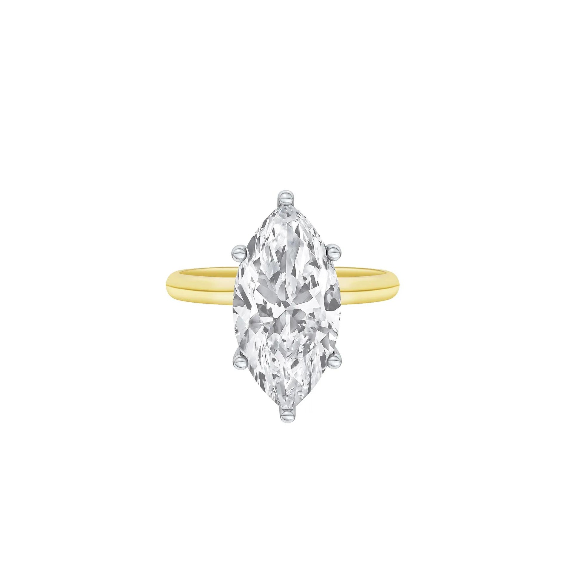 Lab Grown Diamond Marquise Solitaire Engagement Ring 14K Yellow & White Gold (5 CT.) Size 10.5 2mm