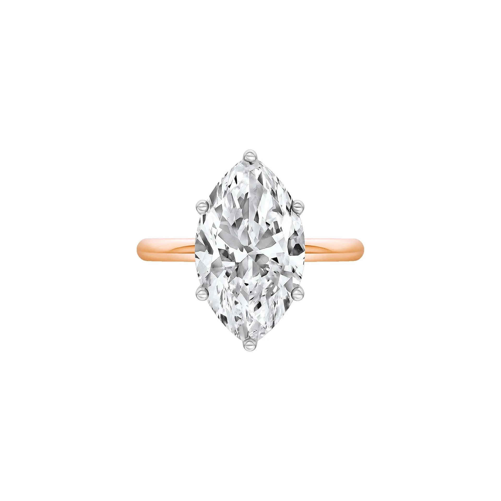 Lab Grown Diamond Marquise Solitaire Engagement Ring 14K Rose & White Gold (4 CT.) Size 5.5 2mm