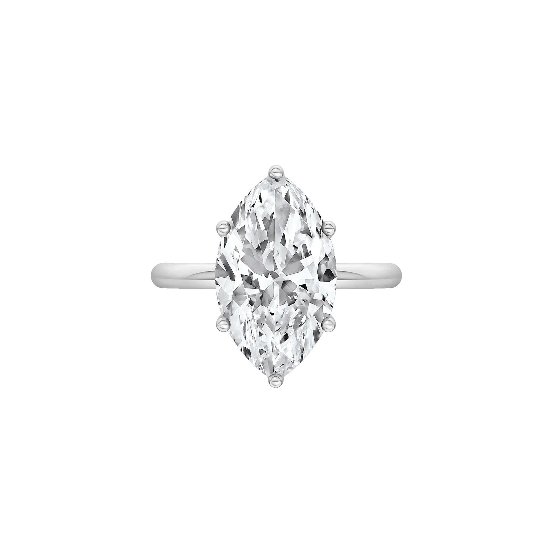 Lab Grown Diamond Marquise Solitaire Engagement Ring 14K White Gold (4 CT.) Size 5.5 2mm