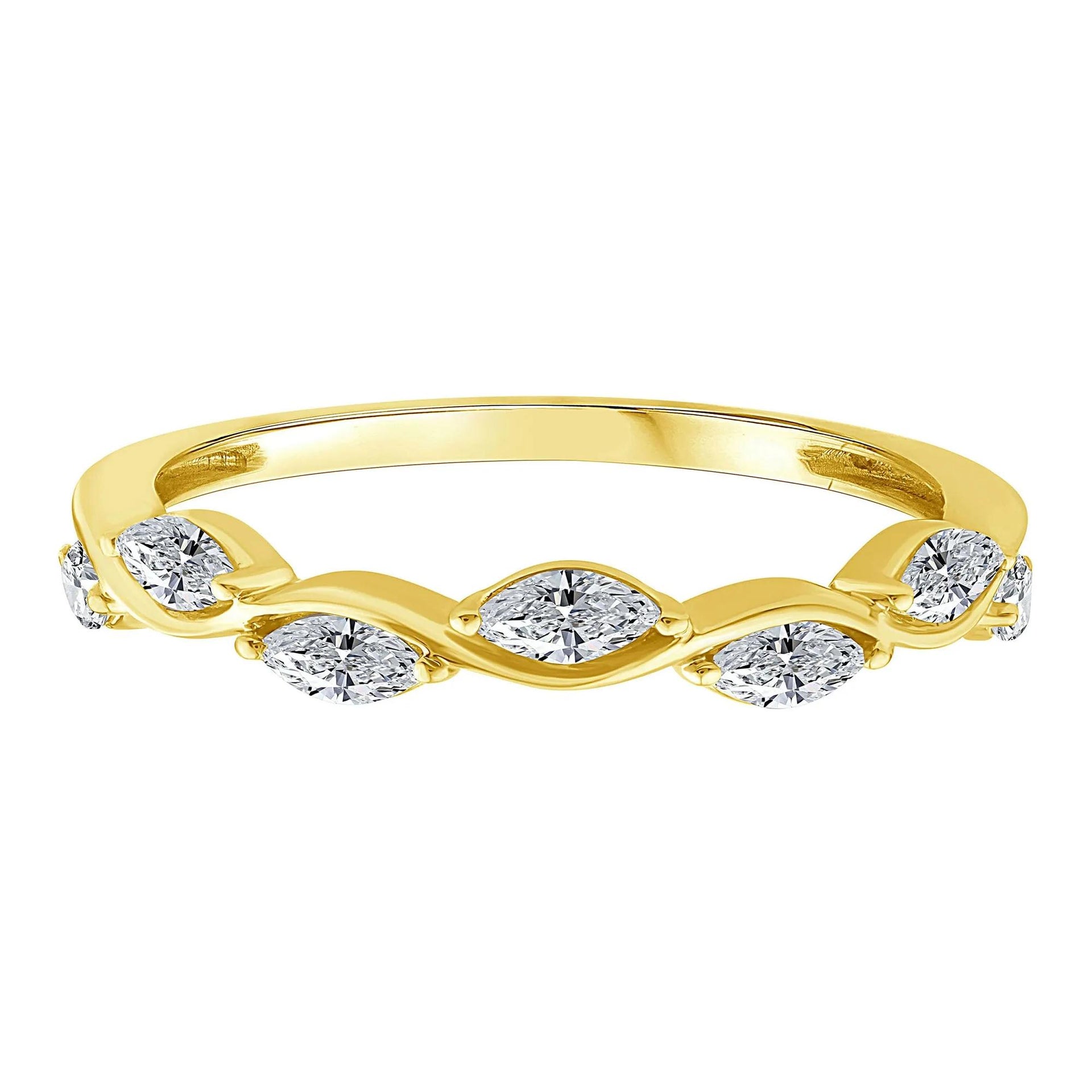 1/2 CT. Tw. Lab Grown Diamond Marquise Stack Band Ring 10K Yellow Gold Size 10 1.5mm