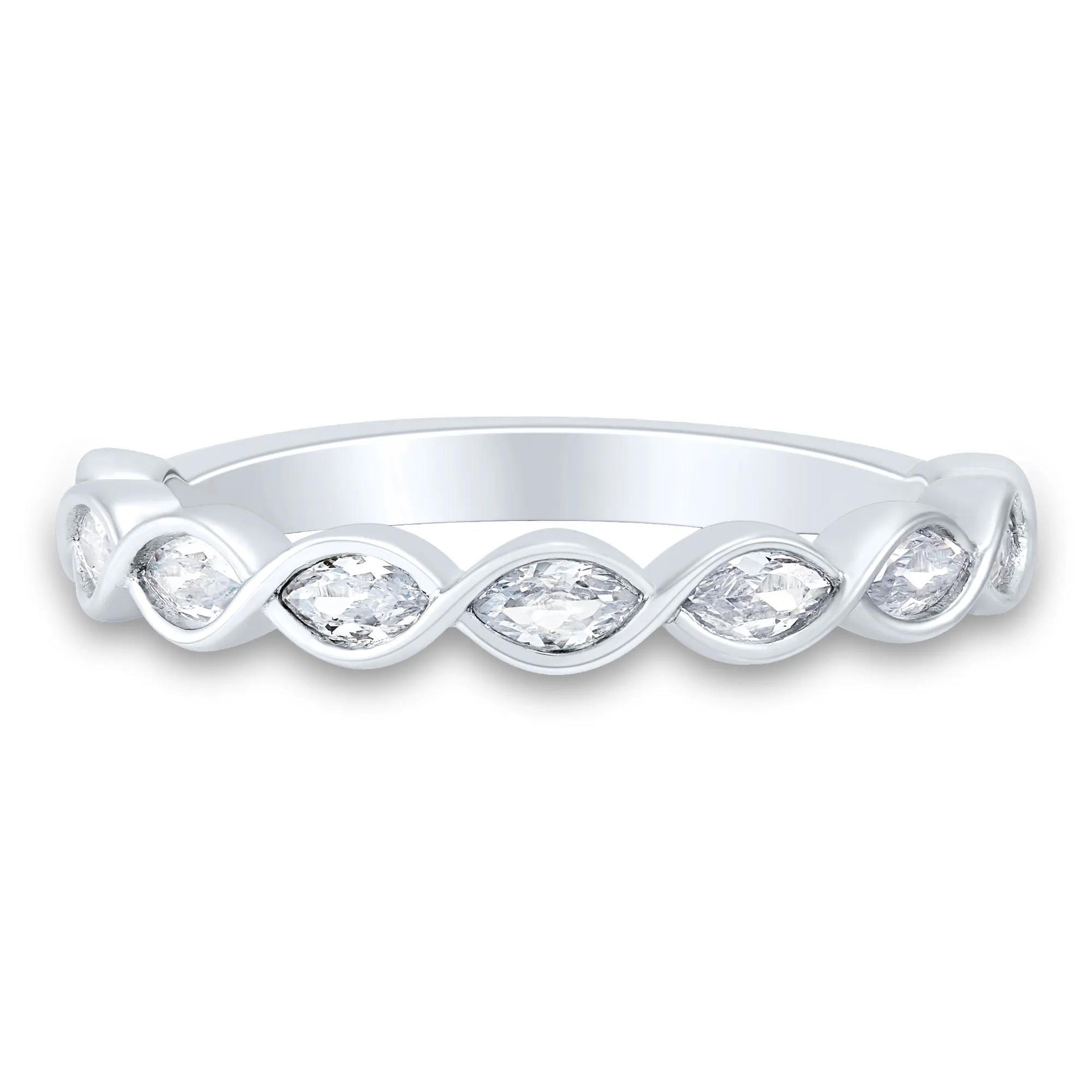 1/2 CT. Tw. Lab Grown Diamond Marquise Wave Band Ring 10K White Gold Size 7.5 2mm