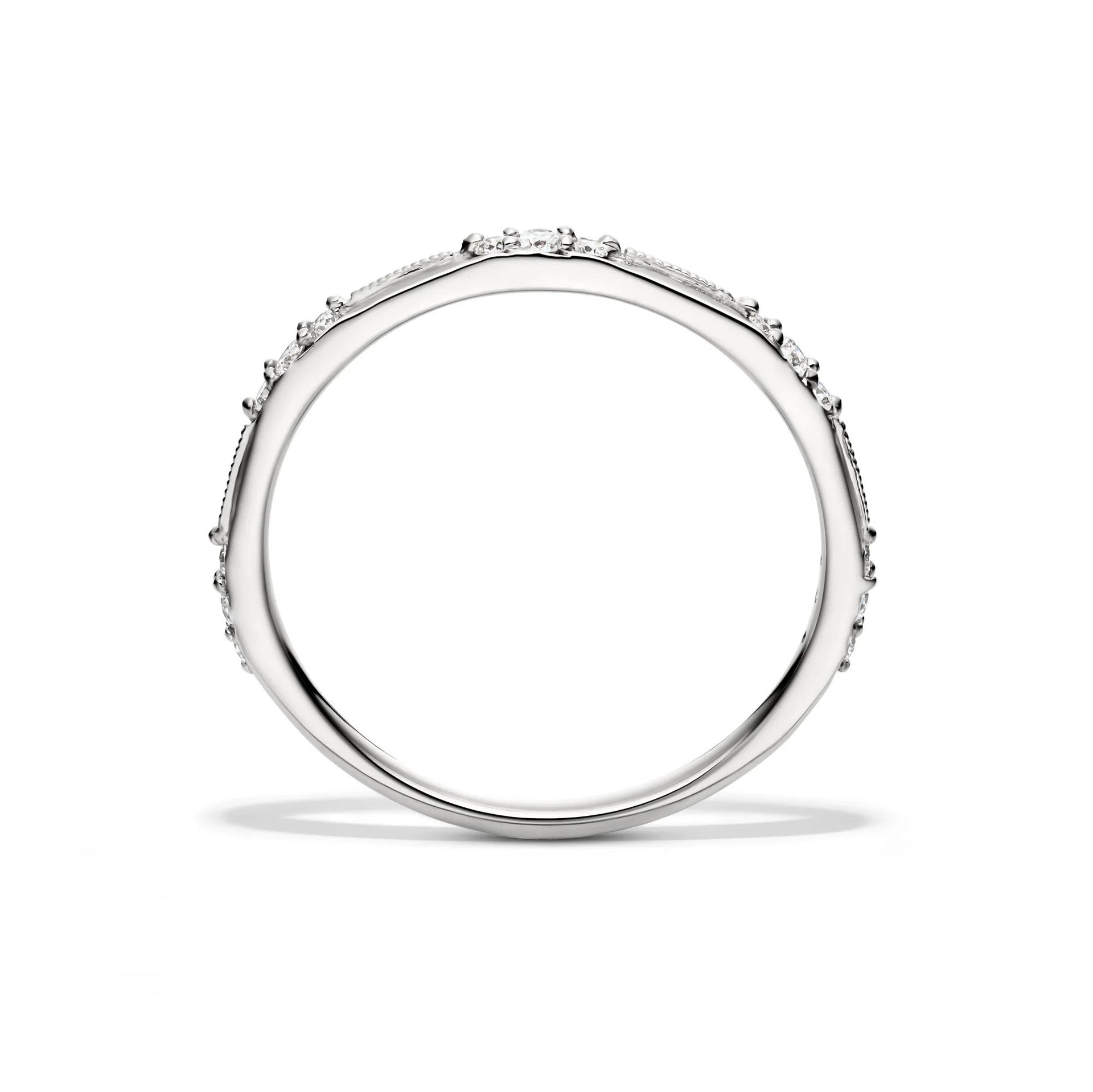 1/7 CT. Tw. Lab Grown Diamond Milgrain Stack Band Ring 10K White Gold Round Brilliant Cut Size 7 1mm