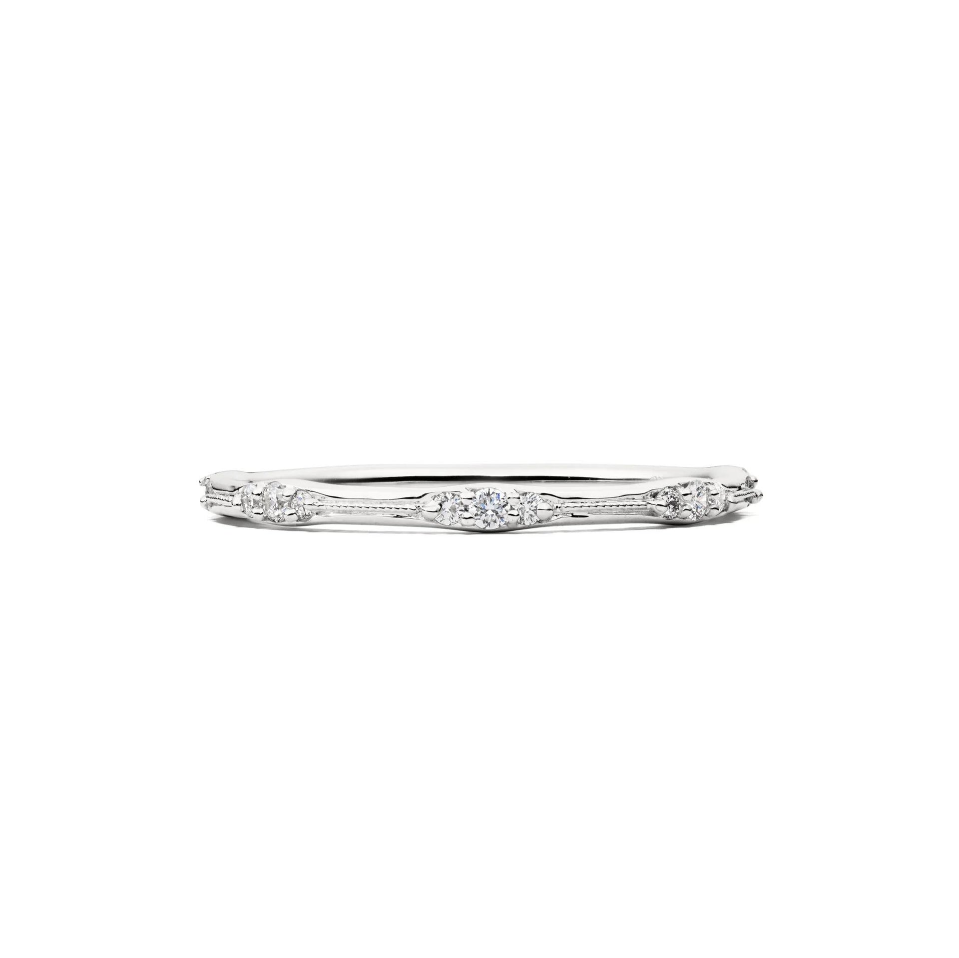 1/7 CT. Tw. Lab Grown Diamond Milgrain Stack Band Ring 10K White Gold Round Brilliant Cut Size 7 1mm