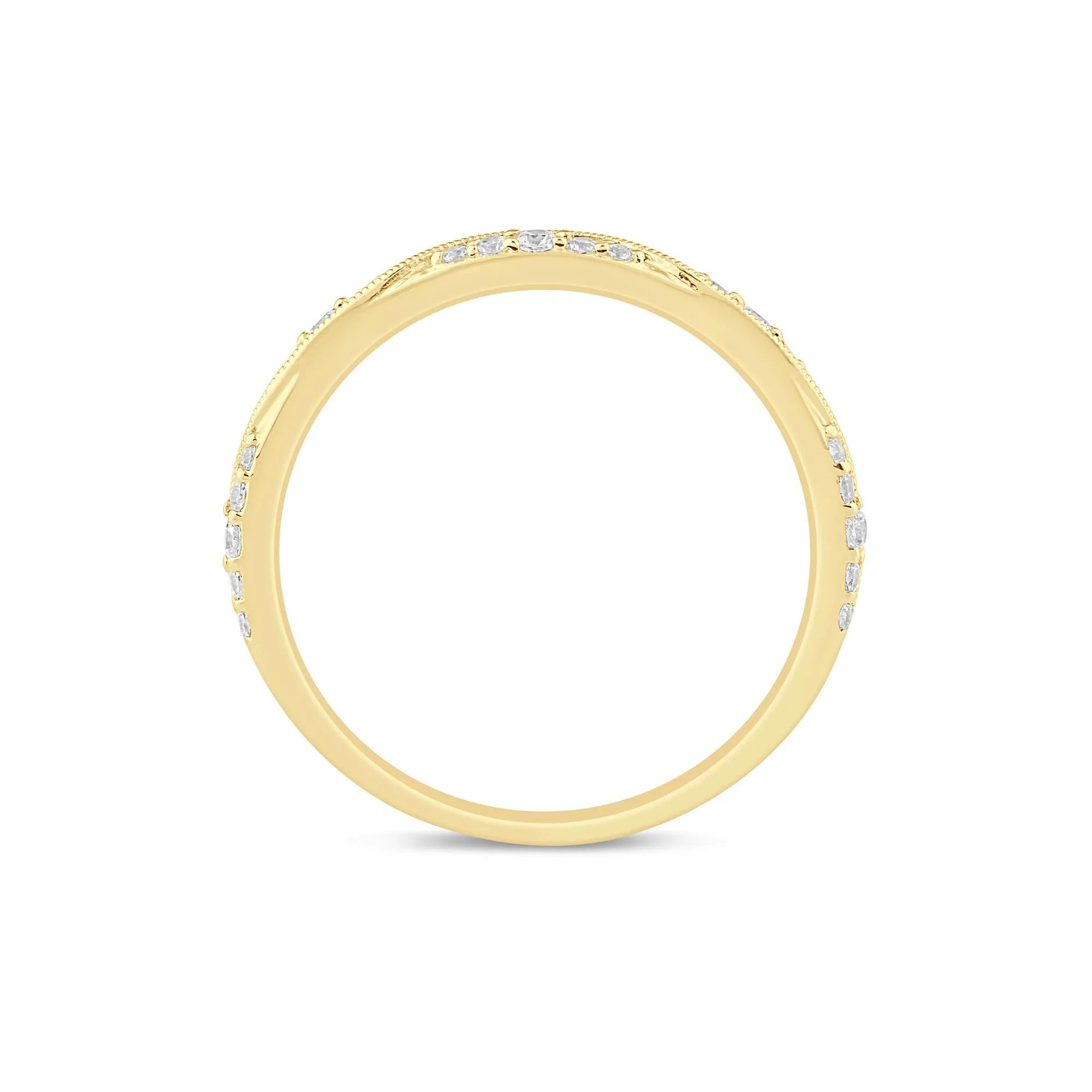 1/5 CT. Tw. Lab Grown Diamond Milgrain Wave Stack Band Ring 10K Yellow Gold Size 6.5 1mm