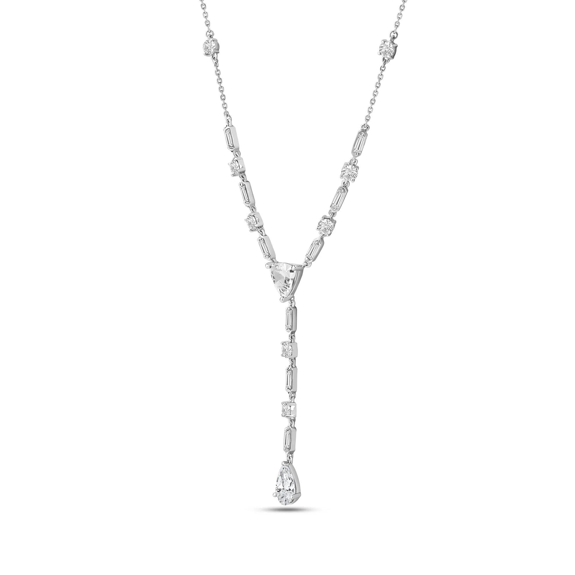 3 CT. Tw. Lab Grown Diamond Mixed Cut Lariat Necklace 14K White Gold Size 18"