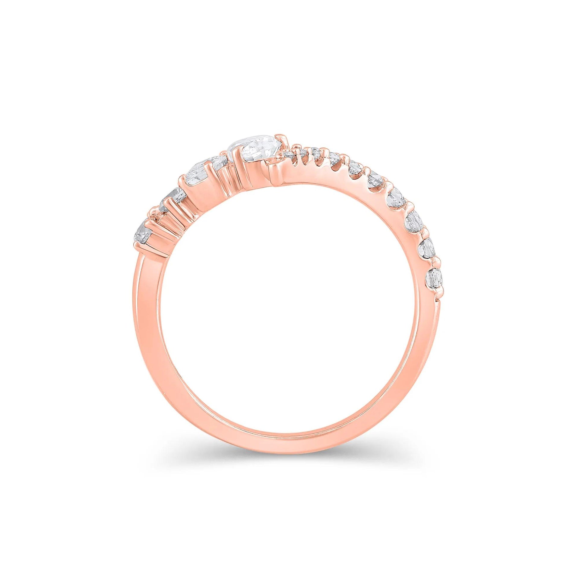 3/4 CT. Tw. Lab Grown Diamond Mixed-Shape Contour Band Ring 14K Rose Gold Size 8.5 9.5mm