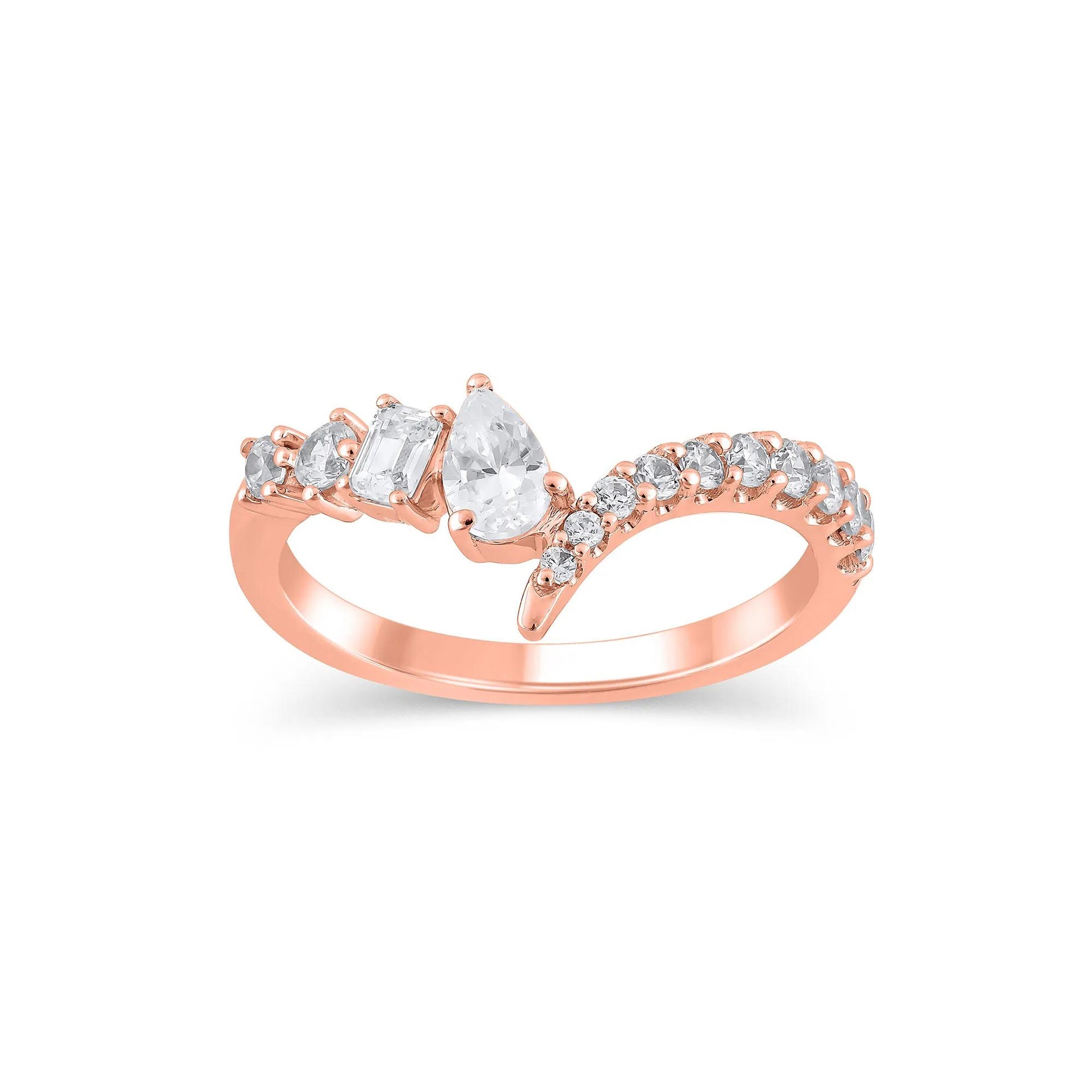 3/4 CT. Tw. Lab Grown Diamond Mixed-Shape Contour Band Ring 14K Rose Gold Size 8.5 9.5mm