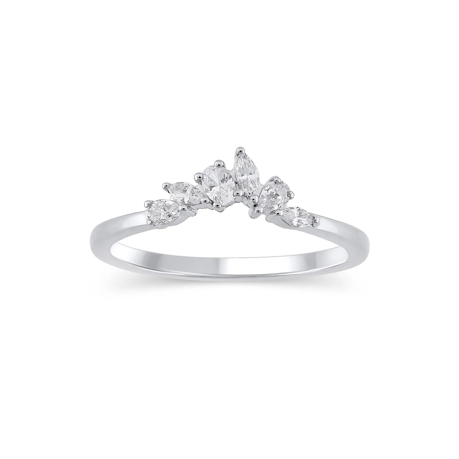 1/3 CT. Tw. Lab Grown Diamond Mixed-Shape Contour Band Ring 14K White Gold Size 8.5 6.5mm