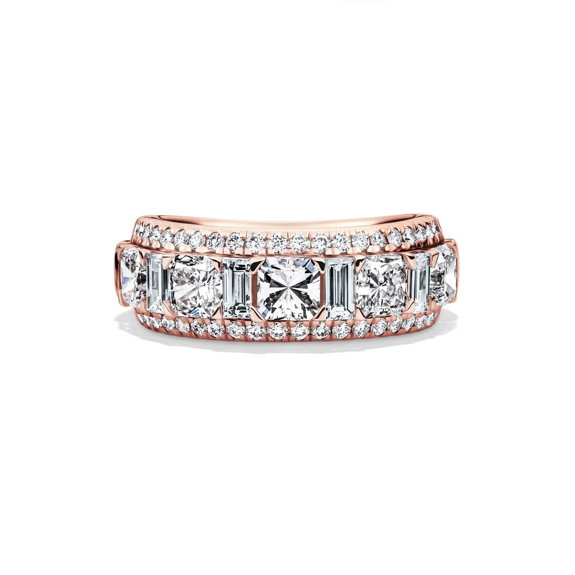 3 CT. Tw. Lab Grown Diamond Multi-Row Anniversary Band Ring 14K Rose Gold Size 7 7mm