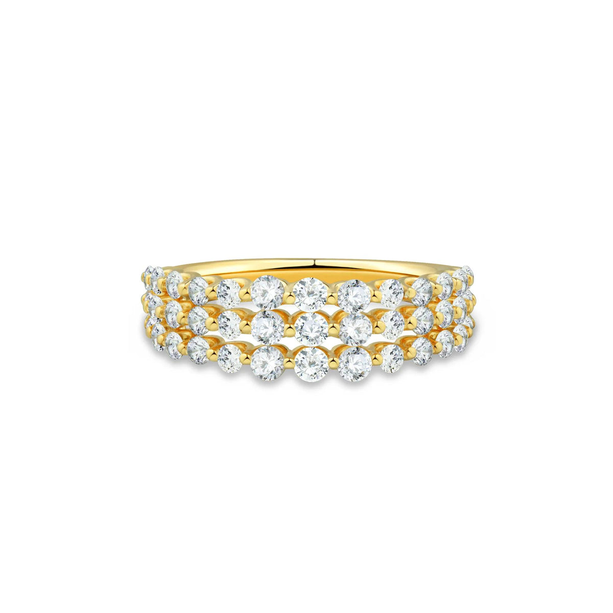 1 CT. Tw. Lab Grown Diamond Multi-Row Band Ring 10K Yellow Gold Round Brilliant Cut Size 6 1mm