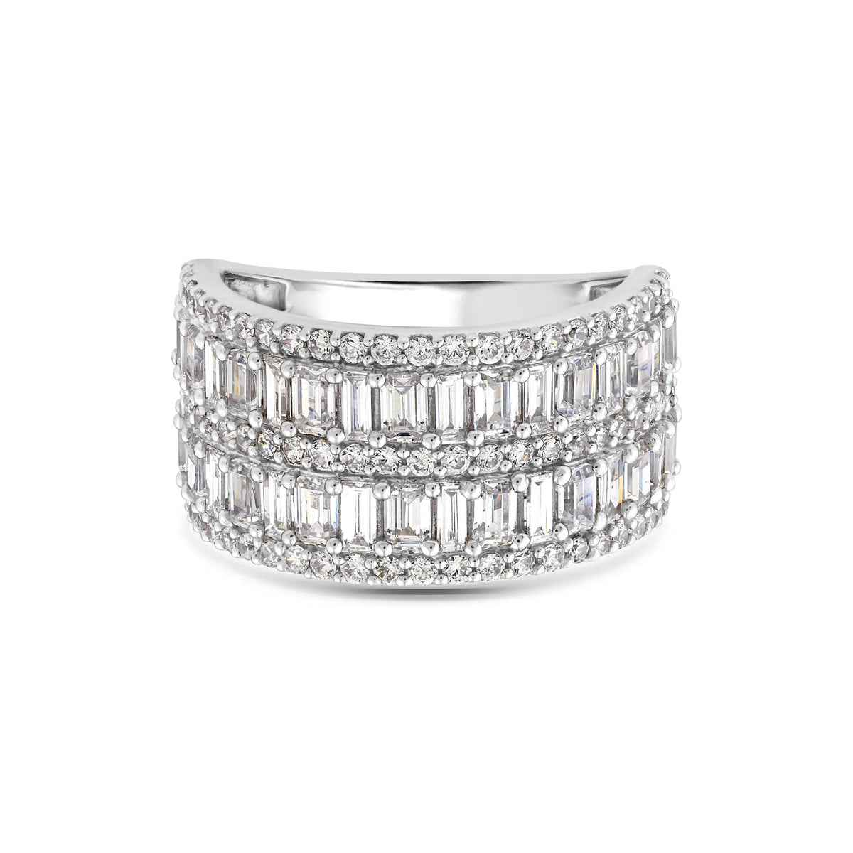 3 CT. Tw. Lab Grown Diamond Multi-Row Band Ring 10K White Gold Round Brilliant Cut Size 8.5