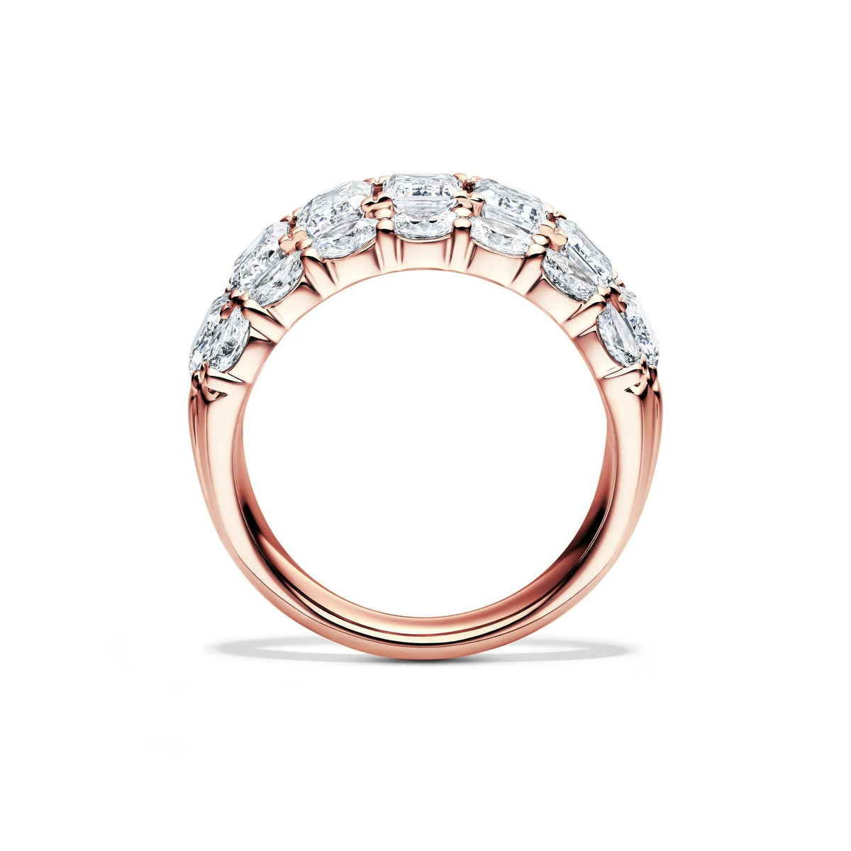 5 CT. Tw. Lab Grown Diamond Emerald and Round Multi-Row Band Ring 14K Rose Gold Size 8.5 11mm