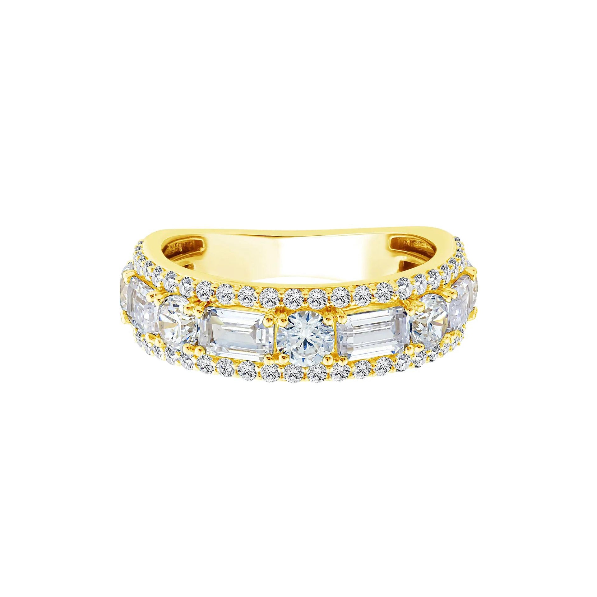 3 CT. Tw. Lab Grown Diamond Multi-Row Emerald-Cut Anniversary Band Ring 10K Yellow Gold Size 6.5 2.5mm