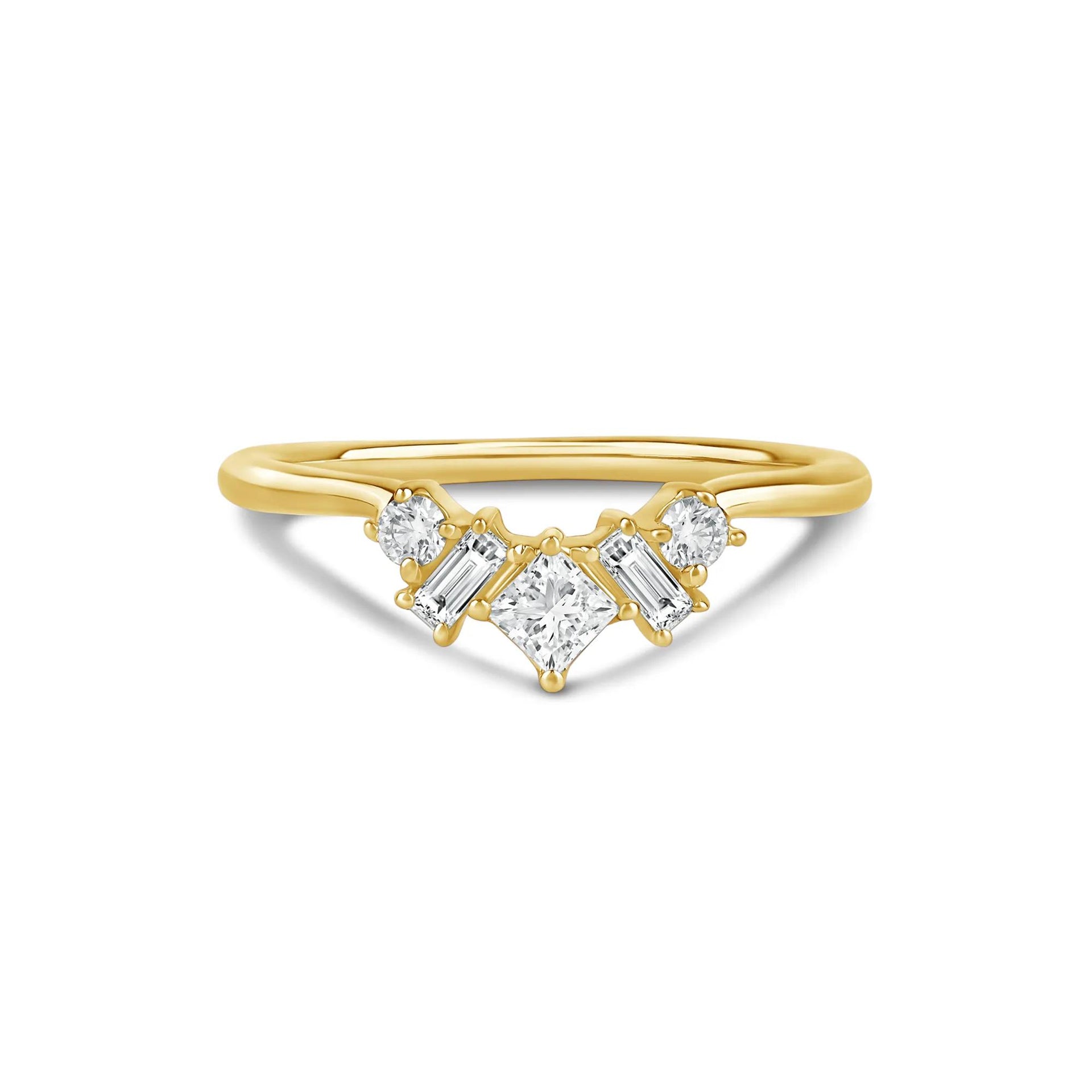 3/8 CT. Tw. Lab Grown Diamond Multi-Shape Contour Ring 14K Gold Round Brilliant Cut Yellow Size 6 2mm
