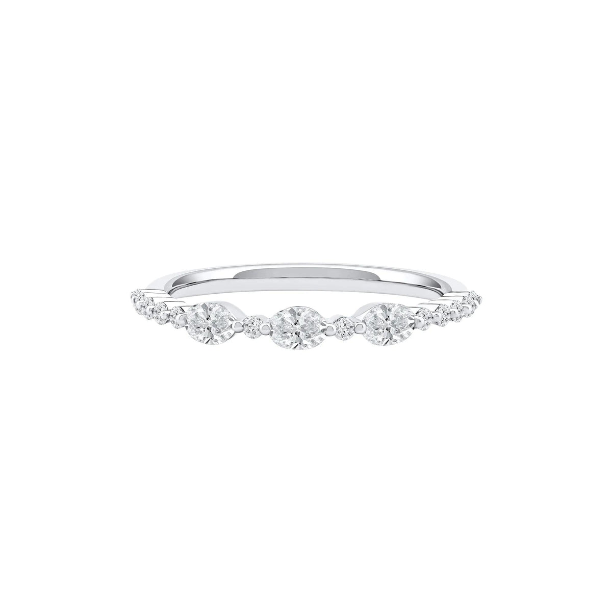 1/2 CT. Tw. Lab Grown Diamond Oval Band Ring 10K White Gold Round Brilliant Cut Size 8 2mm