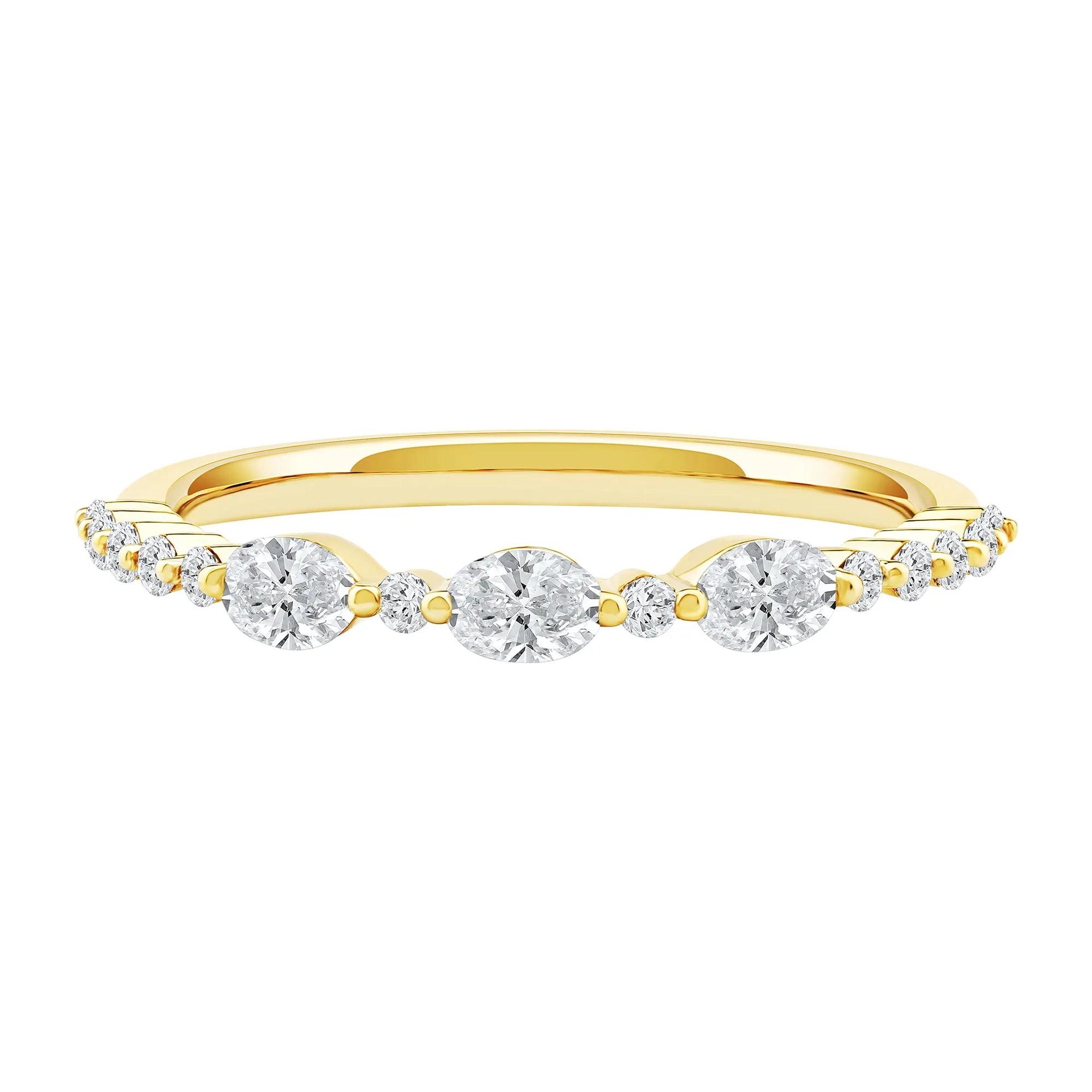 1/2 CT. Tw. Lab Grown Diamond Oval Band Ring 10K Yellow Gold Round Brilliant Cut Size 8.5 2mm