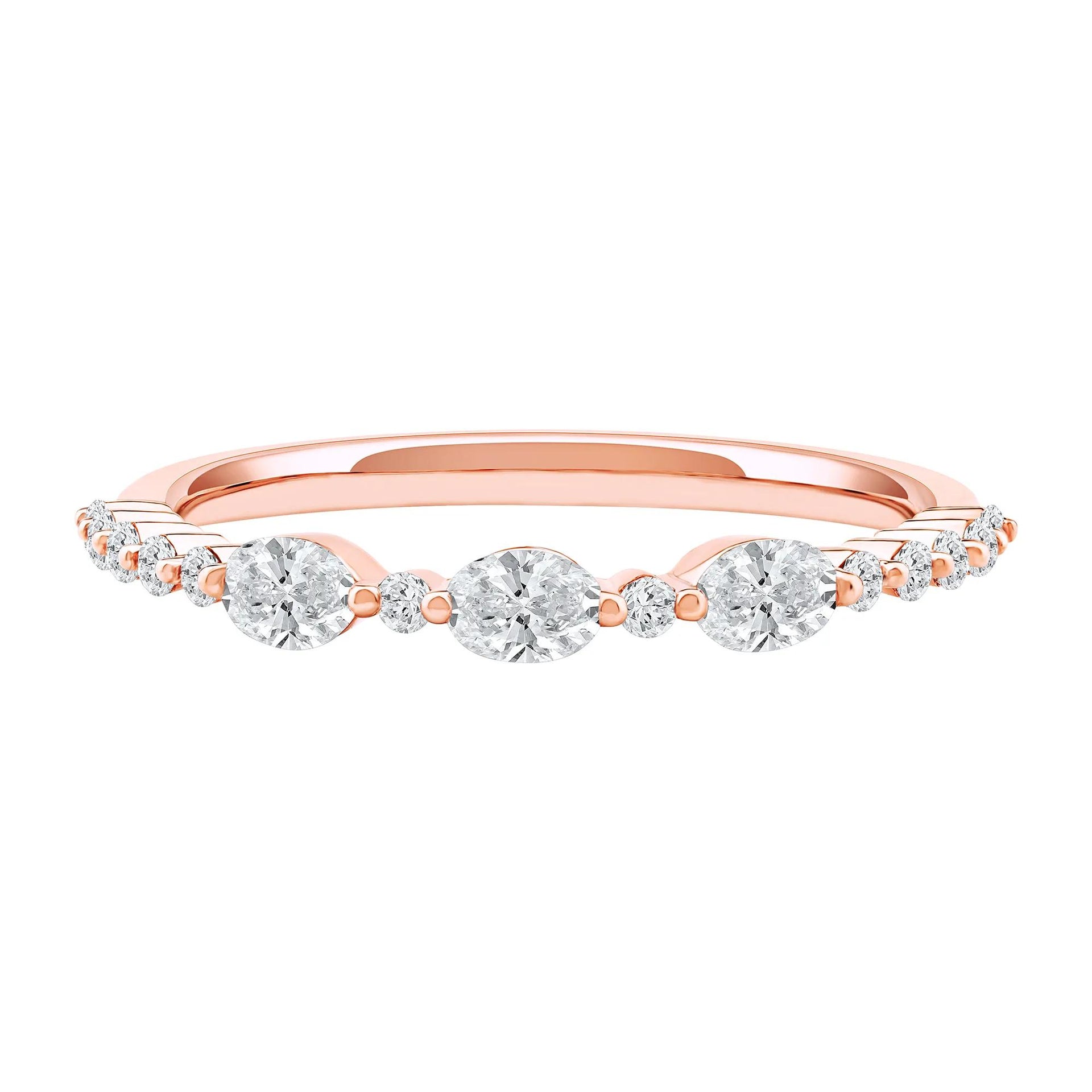 1/2 CT. Tw. Lab Grown Diamond Oval Band Ring 10K Rose Gold Round Brilliant Cut Size 7 2mm