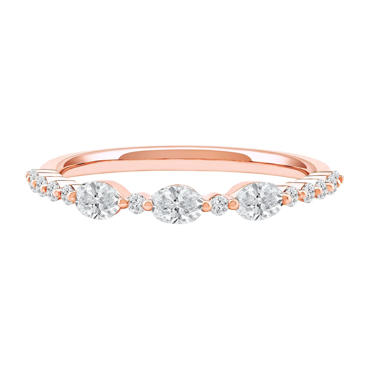 1/2 CT. Tw. Lab Grown Diamond Oval Band Ring 10K Rose Gold Round Brilliant Cut Size 5.5 2mm