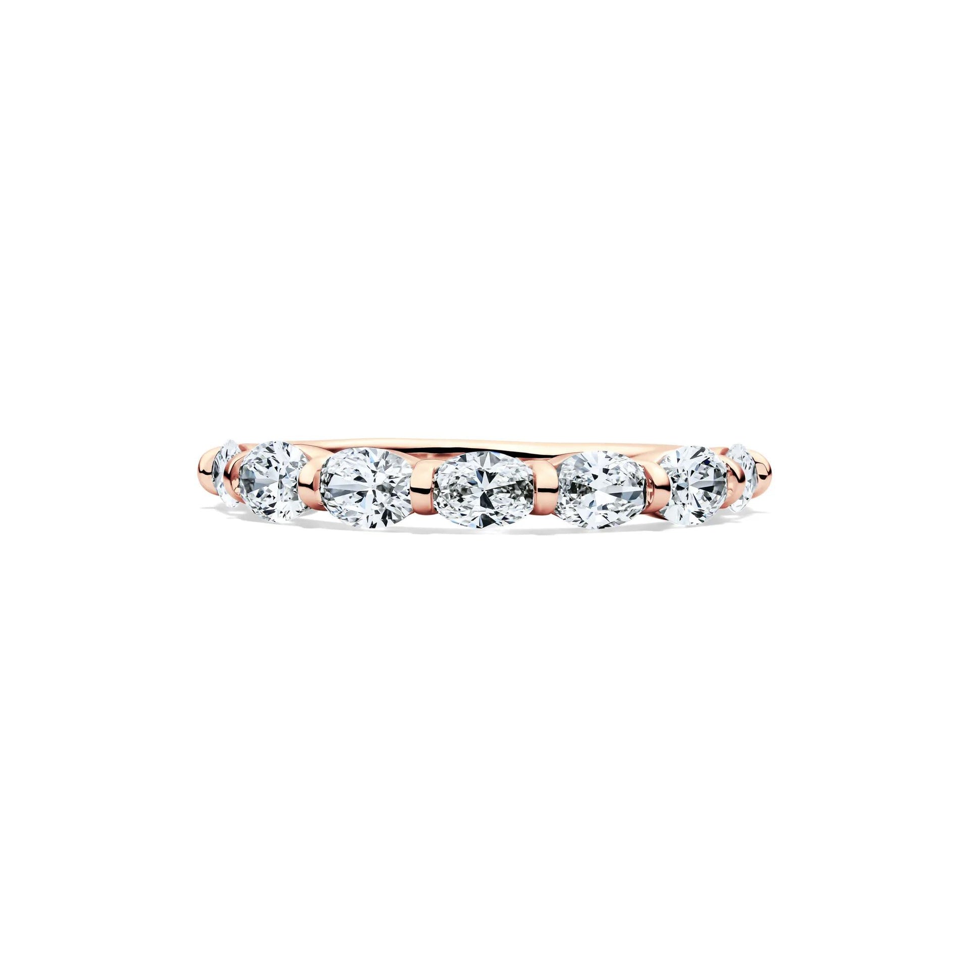 1 CT. Tw. Lab Grown Diamond Oval Bar Set Anniversary Band Ring 14K Rose Gold Size 5.5 2mm