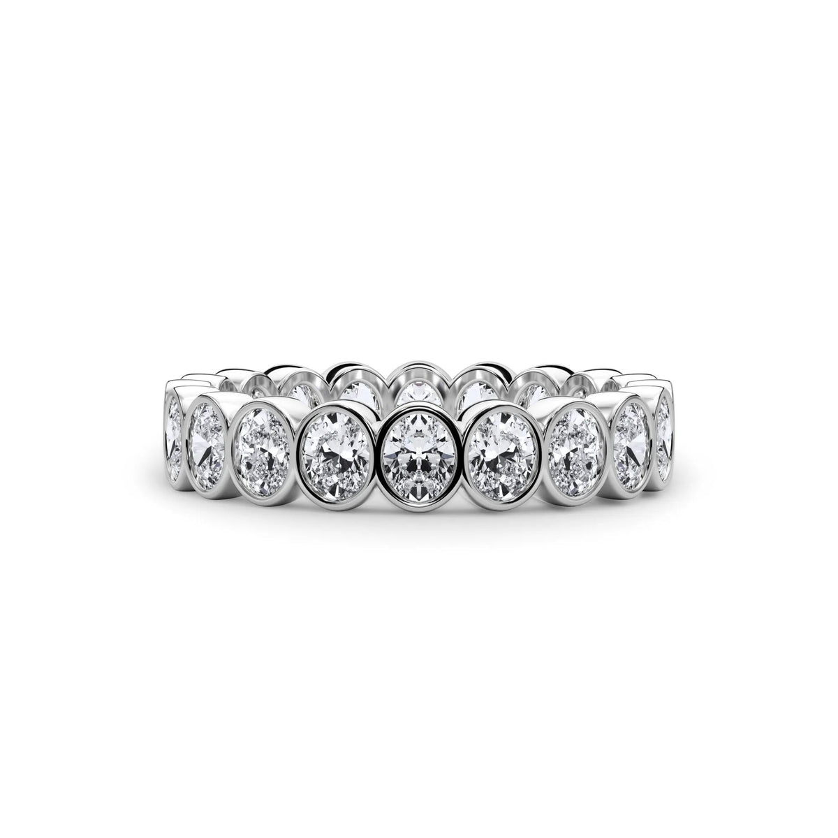 2 CT. Tw. Lab Grown Diamond Oval Bezel Eternity Band Ring 14K White Gold Size 9 3mm