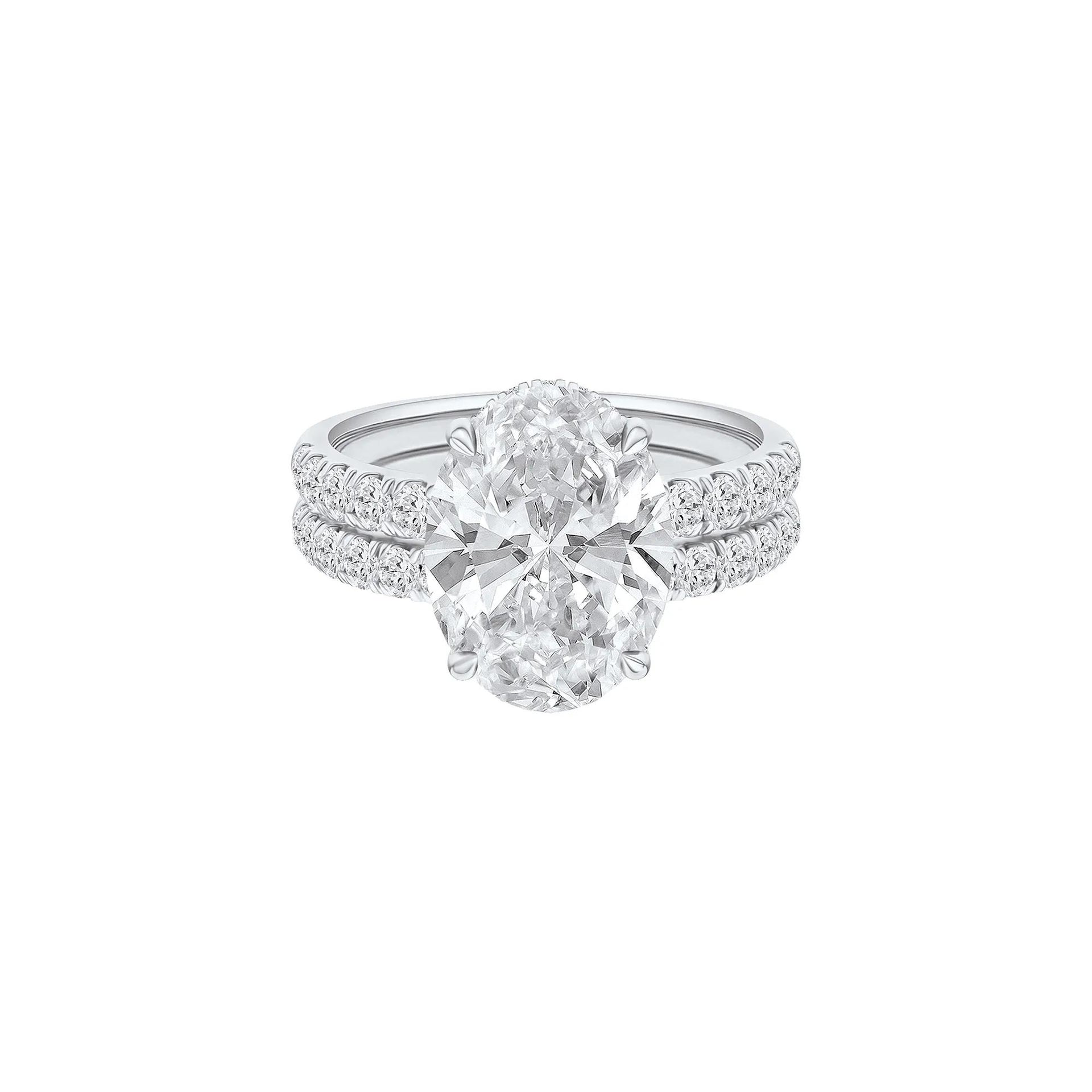 5 CT. Tw. Lab Grown Diamond Oval Bridal Set 14K White Gold Ring Size 7.5 2mm
