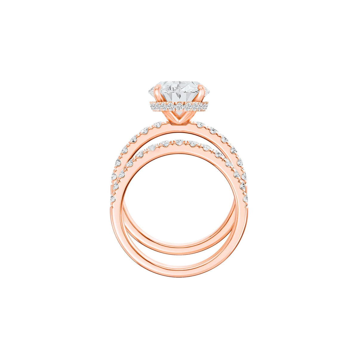 5 CT. Tw. Lab Grown Diamond Oval Bridal Set 14K Rose Gold Ring Round Brilliant Cut Size 8 2mm