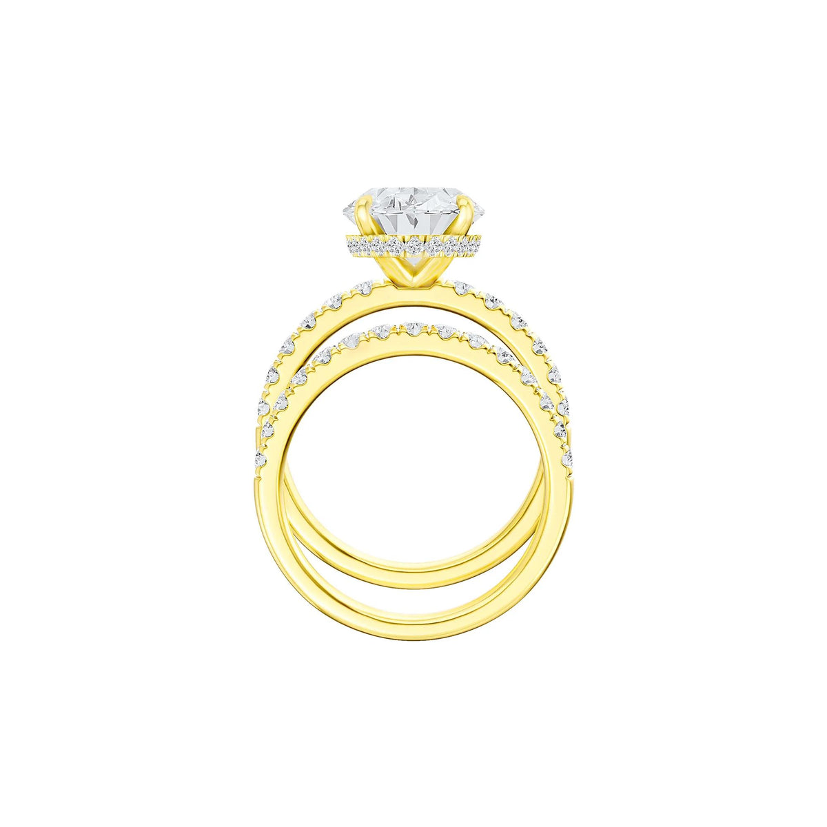 5 CT. Tw. Lab Grown Diamond Oval Bridal Set 14K Yellow Gold Ring Round Brilliant Cut Size 9 2mm