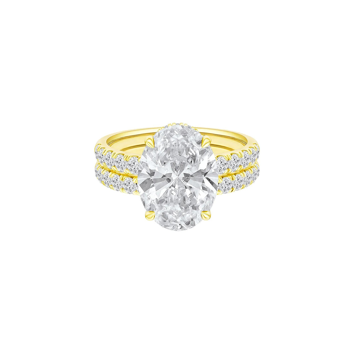 5 CT. Tw. Lab Grown Diamond Oval Bridal Set 14K Yellow Gold Ring Round Brilliant Cut Size 9 2mm