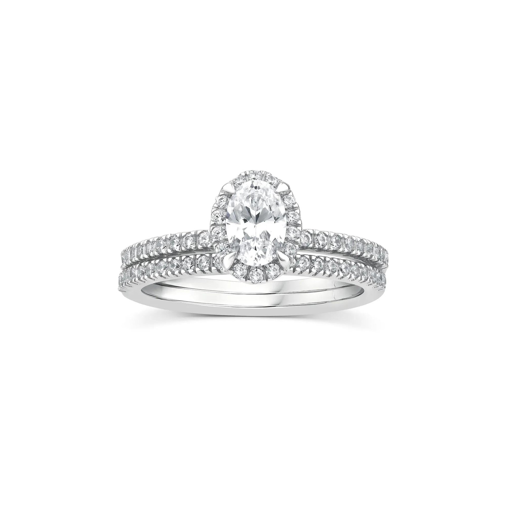1 CT. Tw. Lab Grown Diamond Oval Center Bridal Set 10K White Gold Ring Size 8.5
