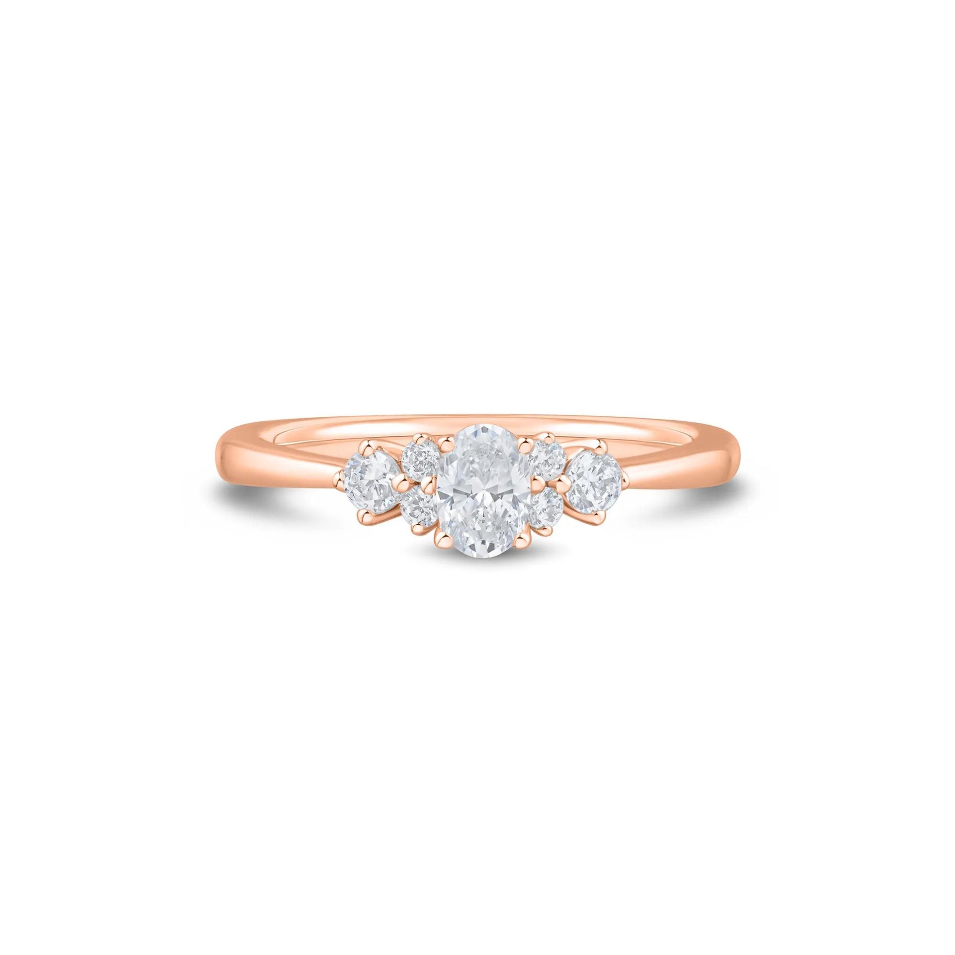 1/2 CT. Tw. Lab Grown Diamond Oval Cluster Promise Ring 10K Rose Gold Size 7 1mm
