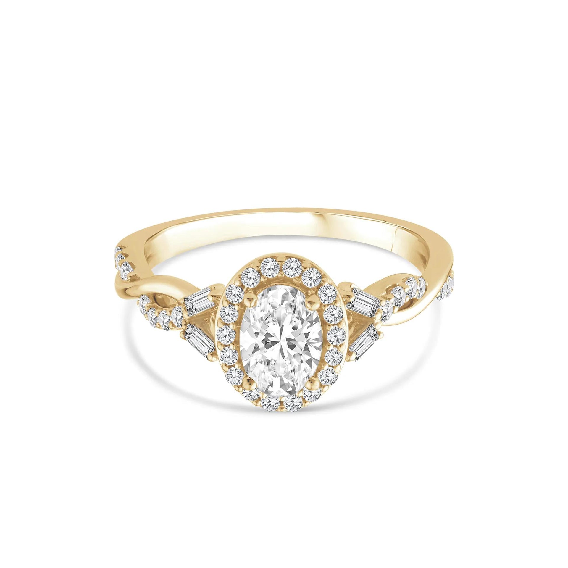 1 CT. Tw. Lab Grown Diamond Oval Engagement Ring 10K Yellow Gold Round Brilliant Cut Size 8 1.5mm