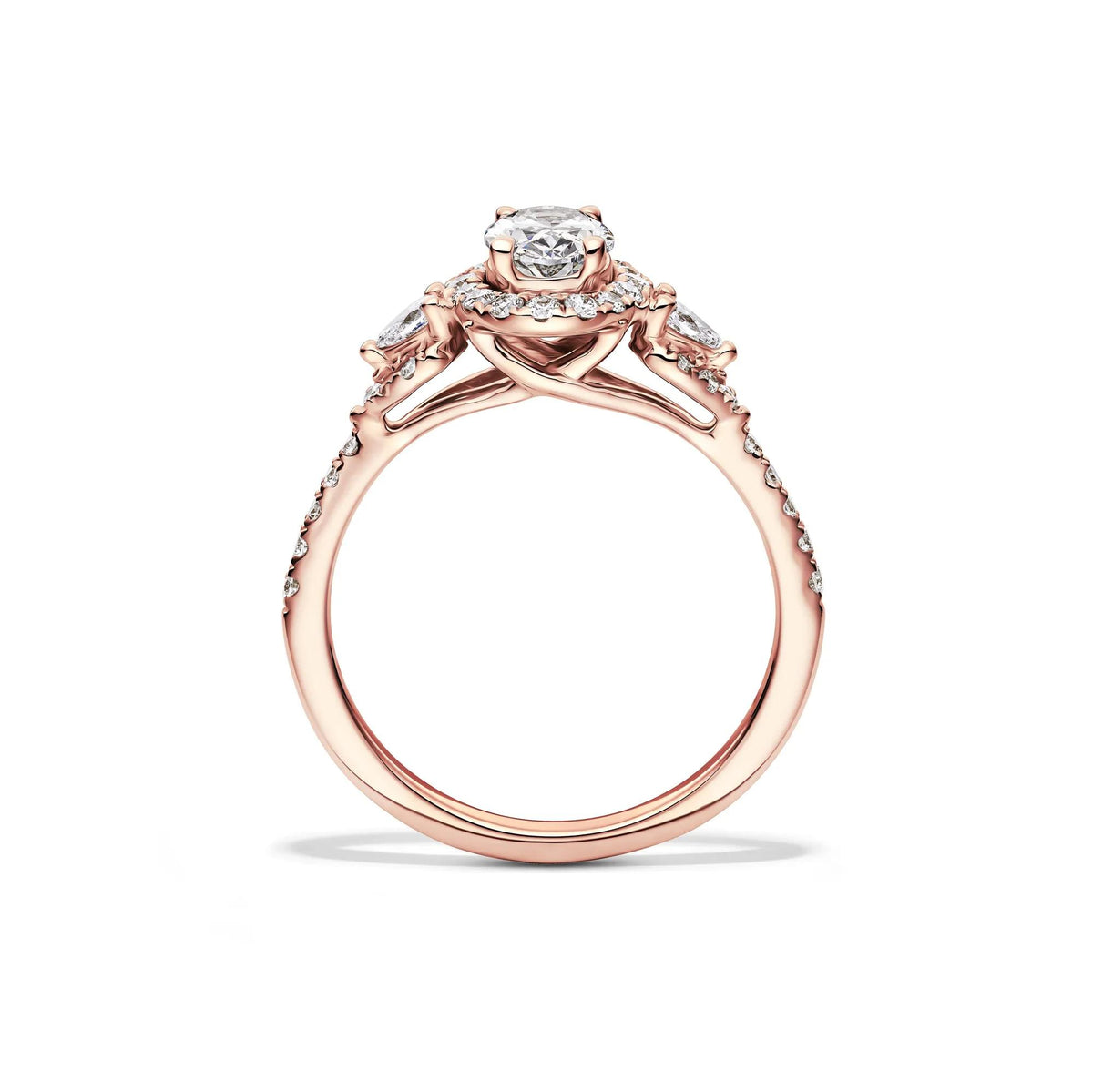 1 CT. Tw. Lab Grown Diamond Oval Engagement Ring 14K Rose Gold Round Brilliant Cut Size 6 1.5mm