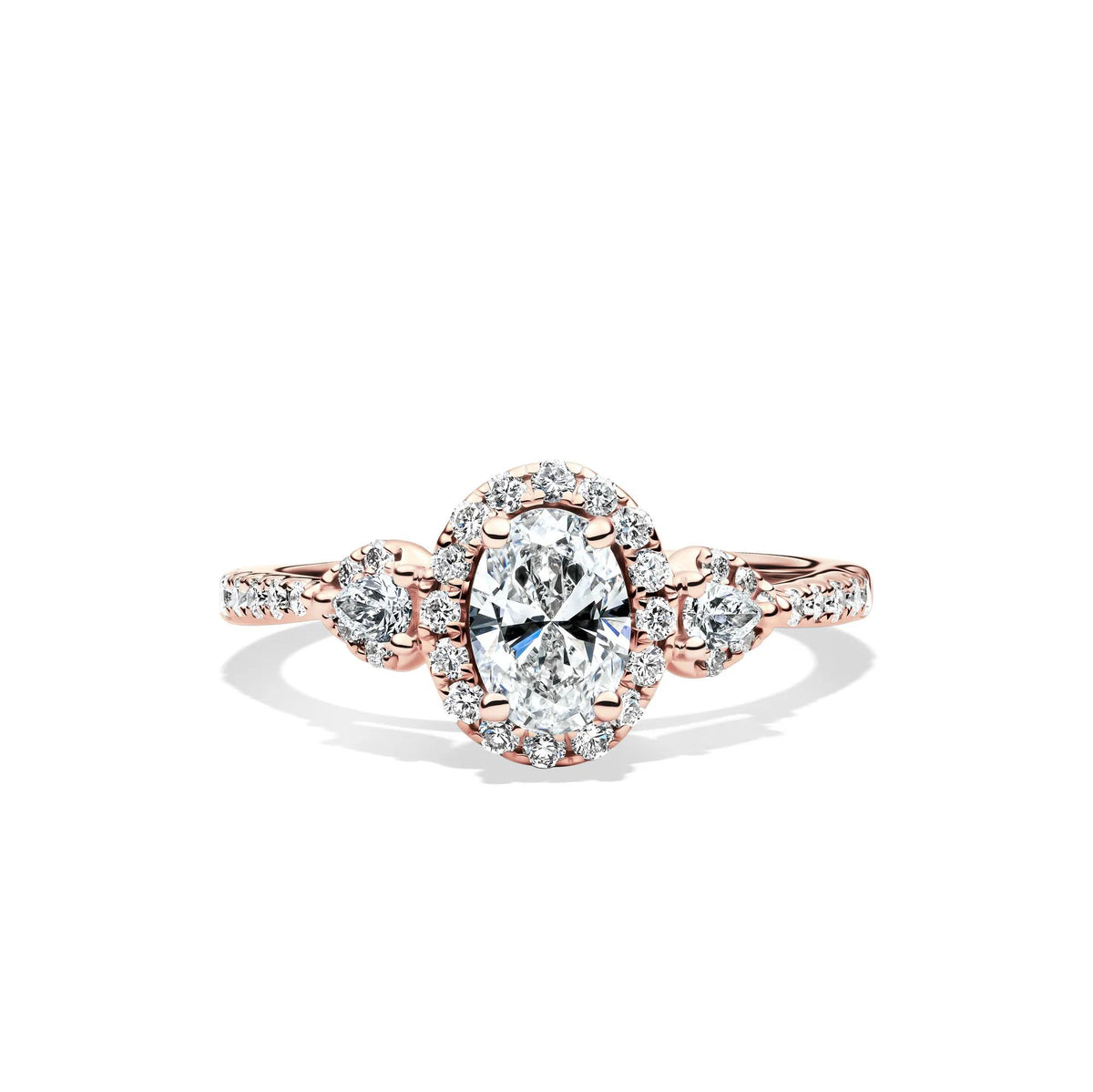 1 CT. Tw. Lab Grown Diamond Oval Engagement Ring 14K Rose Gold Round Brilliant Cut Size 6 1.5mm