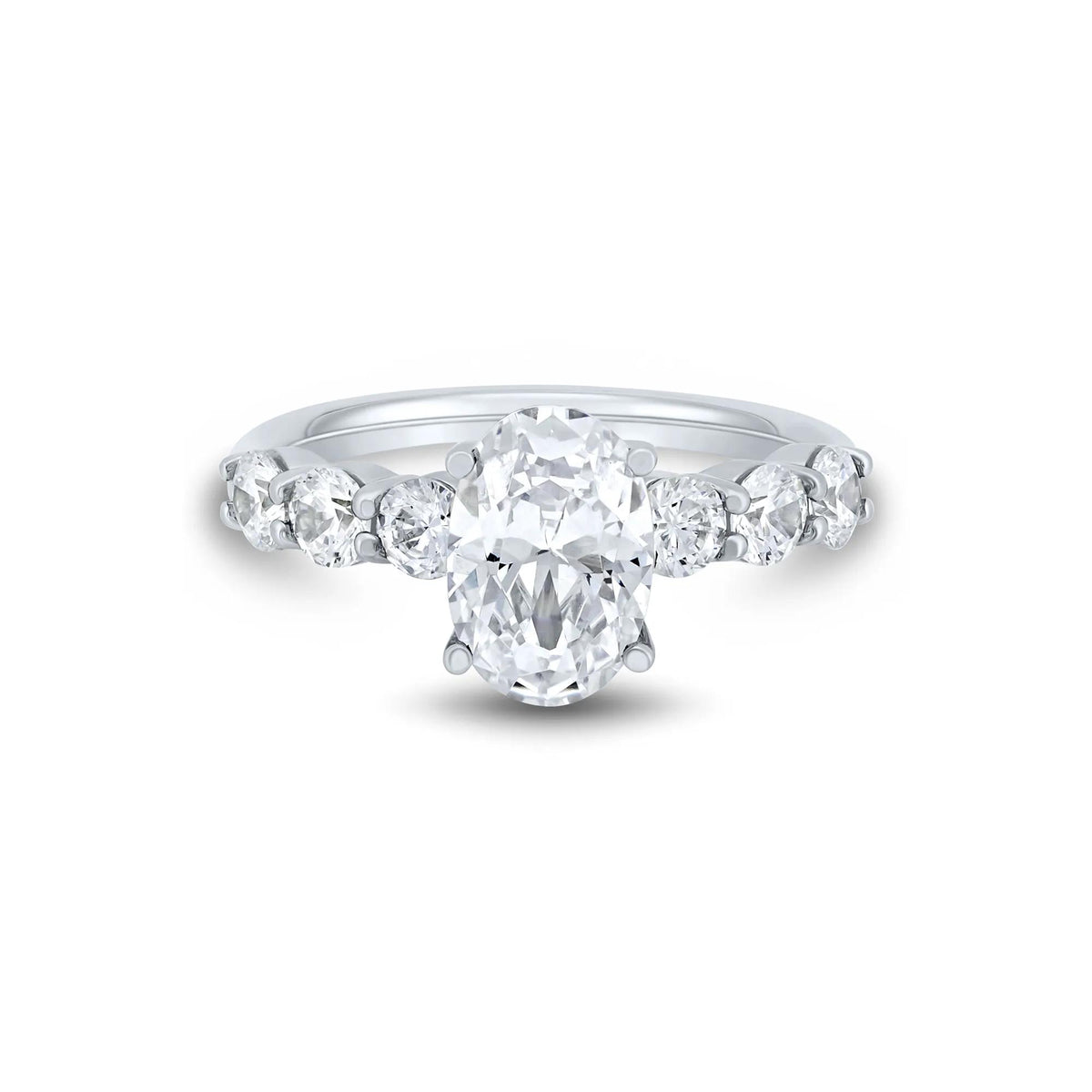Lab Grown Diamond Oval Engagement Ring 14K White Gold (3 CT. T.w.) Round Brilliant Cut Size 7 2mm