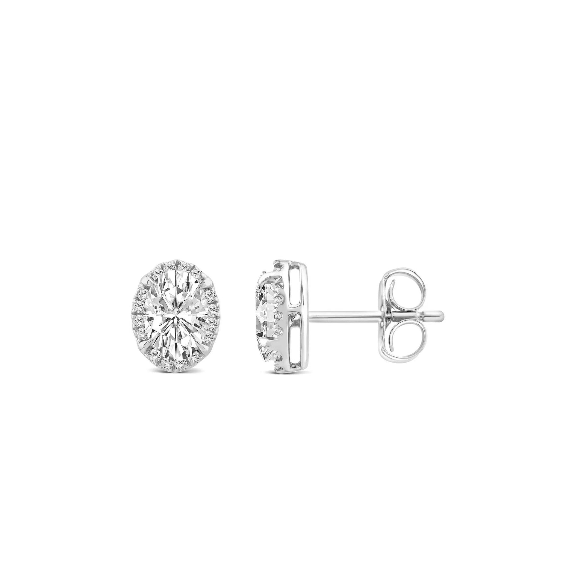 1/2 CT. Tw. Lab Grown Diamond Oval Halo Earrings 10K White Gold Size 5.00mm