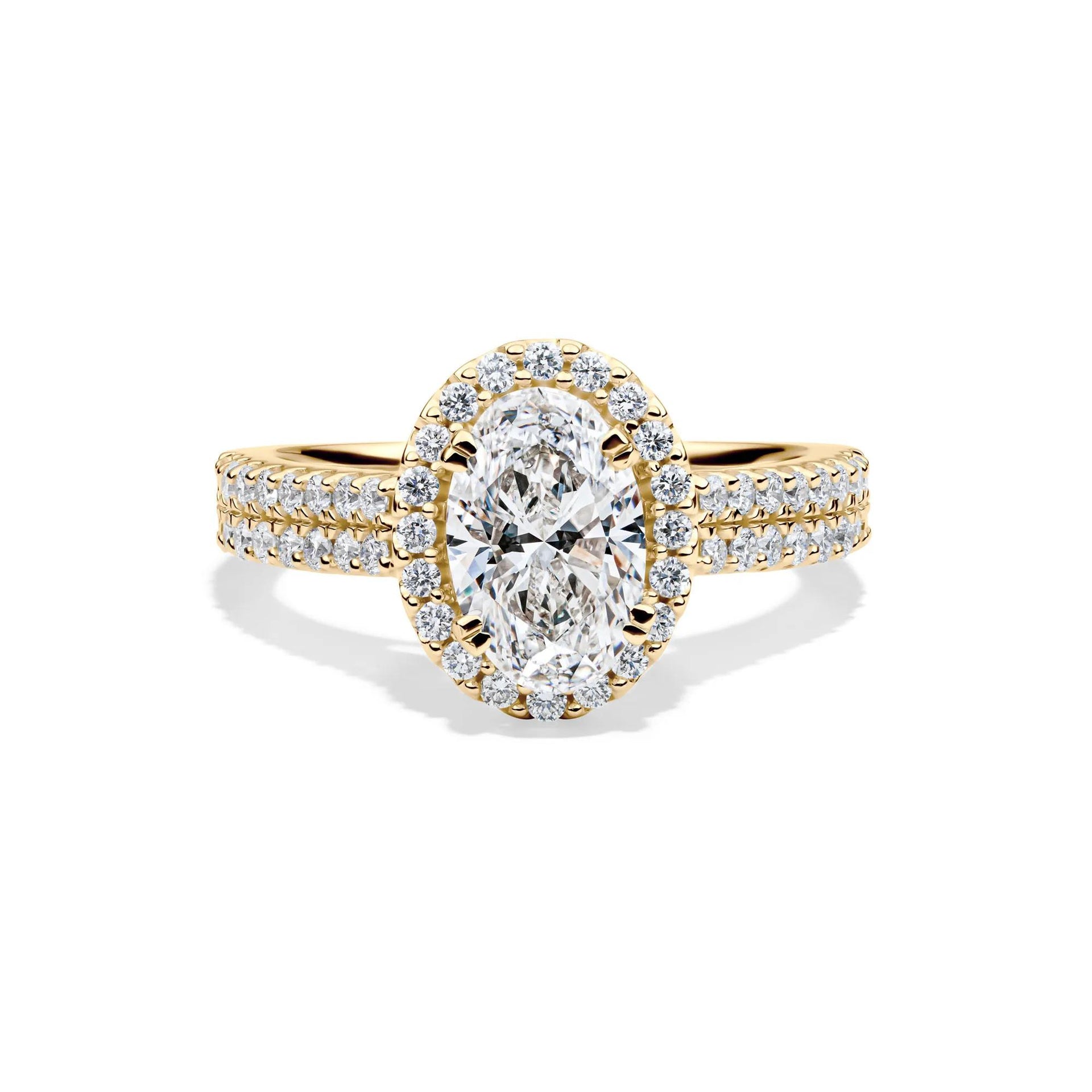 2 CT. Tw. Lab Grown Diamond Oval Halo Engagement Ring 14K Yellow Gold Size 7